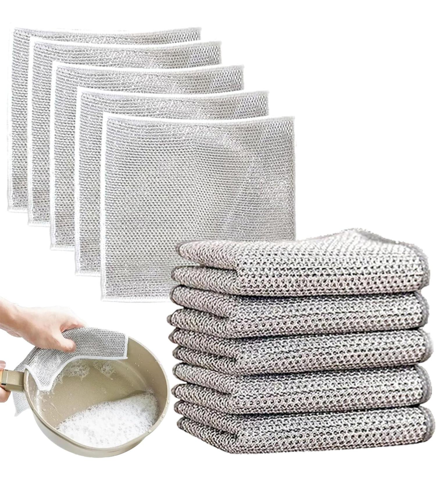 Non Scratch Wire Dishcloth Wire Dishcloth Multipurpose Wire Dishwashing Rags for Wet and Dry Reusable Kitchen Cloth Dishcloths Double Lint Free Cloth for Kitchen Pan (Double Layer 10pcs) - Buy Online on GoSupps.com