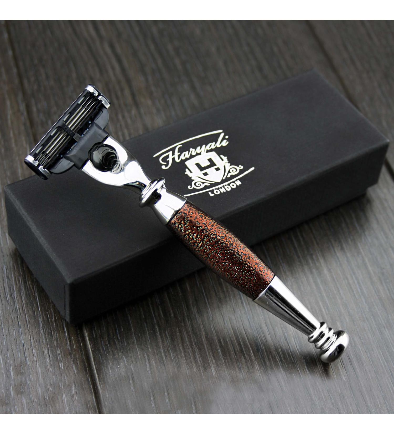 Haryali London 3 Blade Safety Razor | Hand Assembled Maroon Antique Handle for Men Perfect for Beard & Mustache Grooming - Buy Online on GoSupps.com