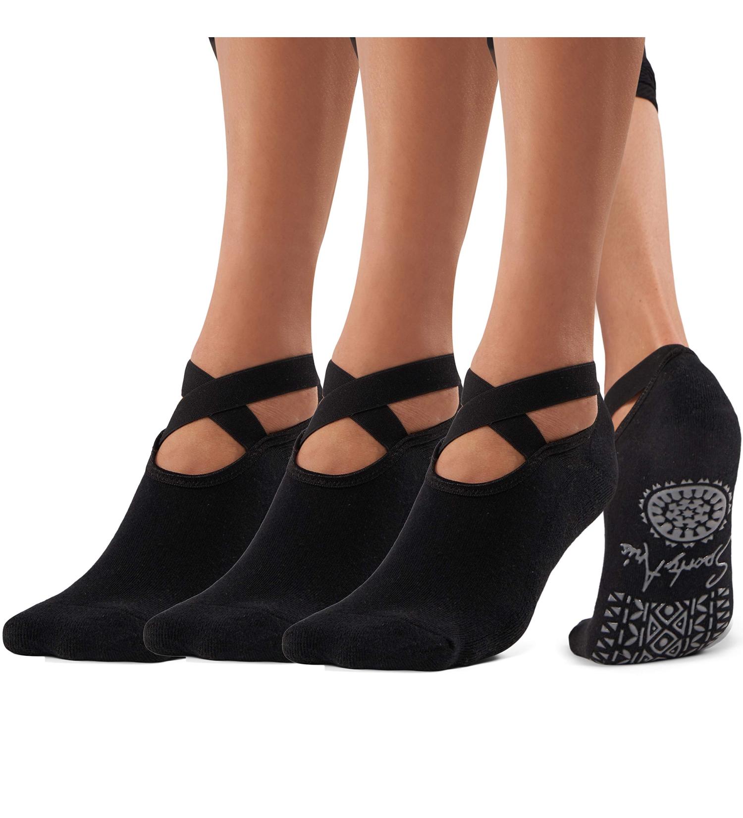 SportyAnis Premium Non-Slip Yoga Socks for Women (2-3 Pairs) - Ideal for Yoga Pilates Dance & Ballet - Black & Grey - Buy Online on GoSupps.com