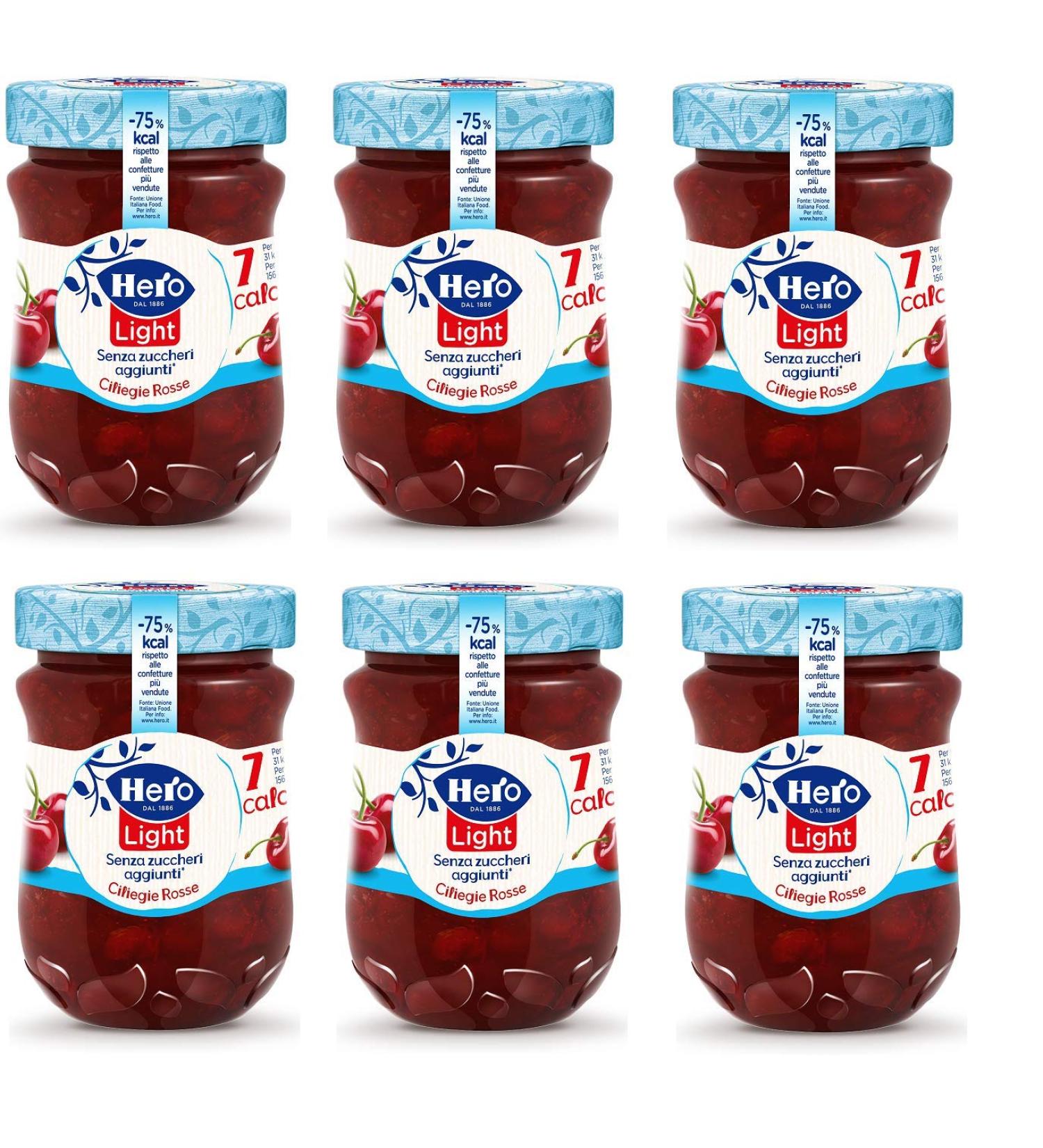 Hero 6 x Hero Light Bread Dough Jam - Red Cherries - Italy - 280g