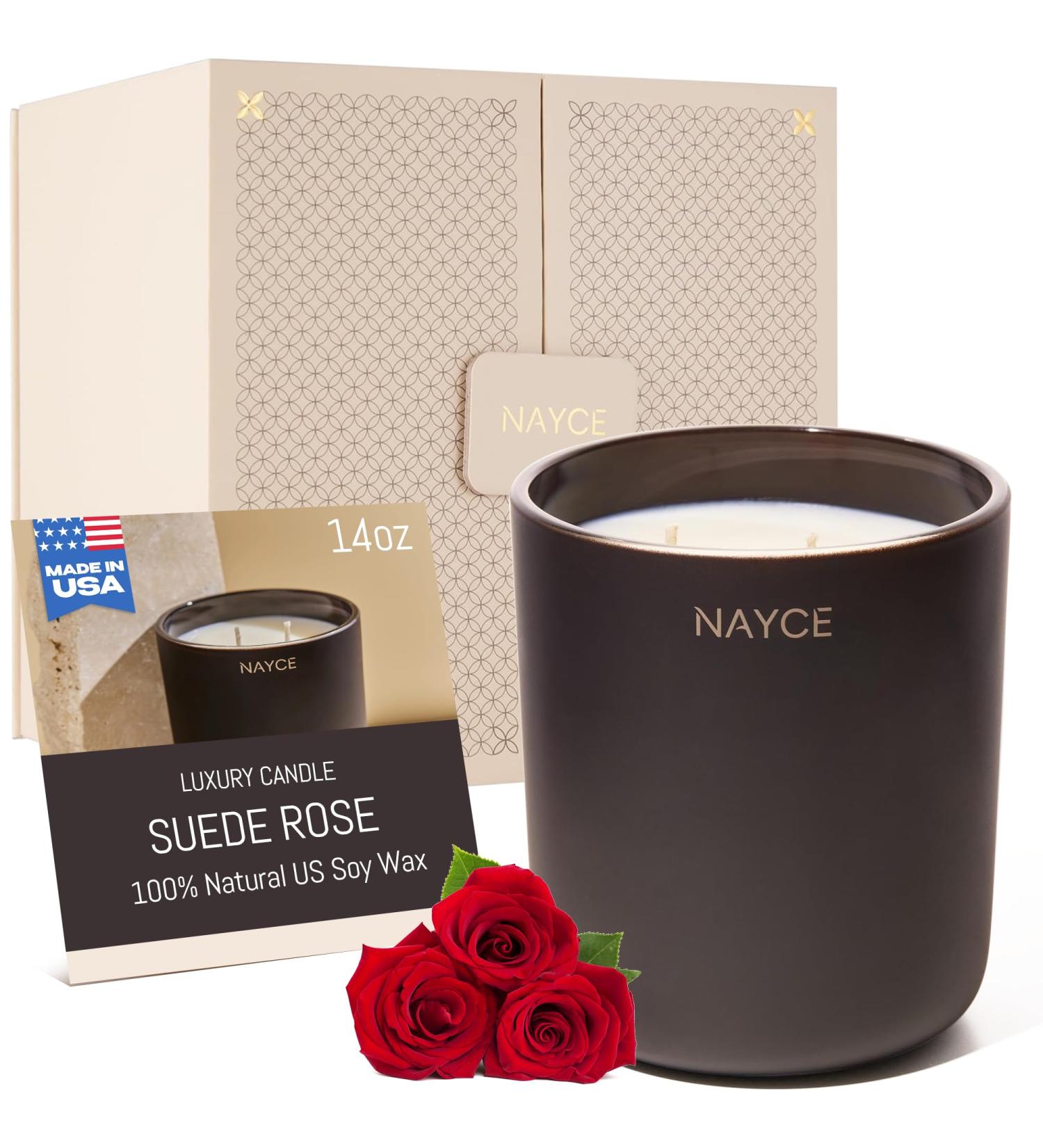 NAYCE Luxury Scented Candle - 100% Natural Soy Wax Aromatherapy - Made in USA - 14 oz Highly Scented Long Lasting Gift for Women - Suede Rose - Buy Online on GoSupps.com