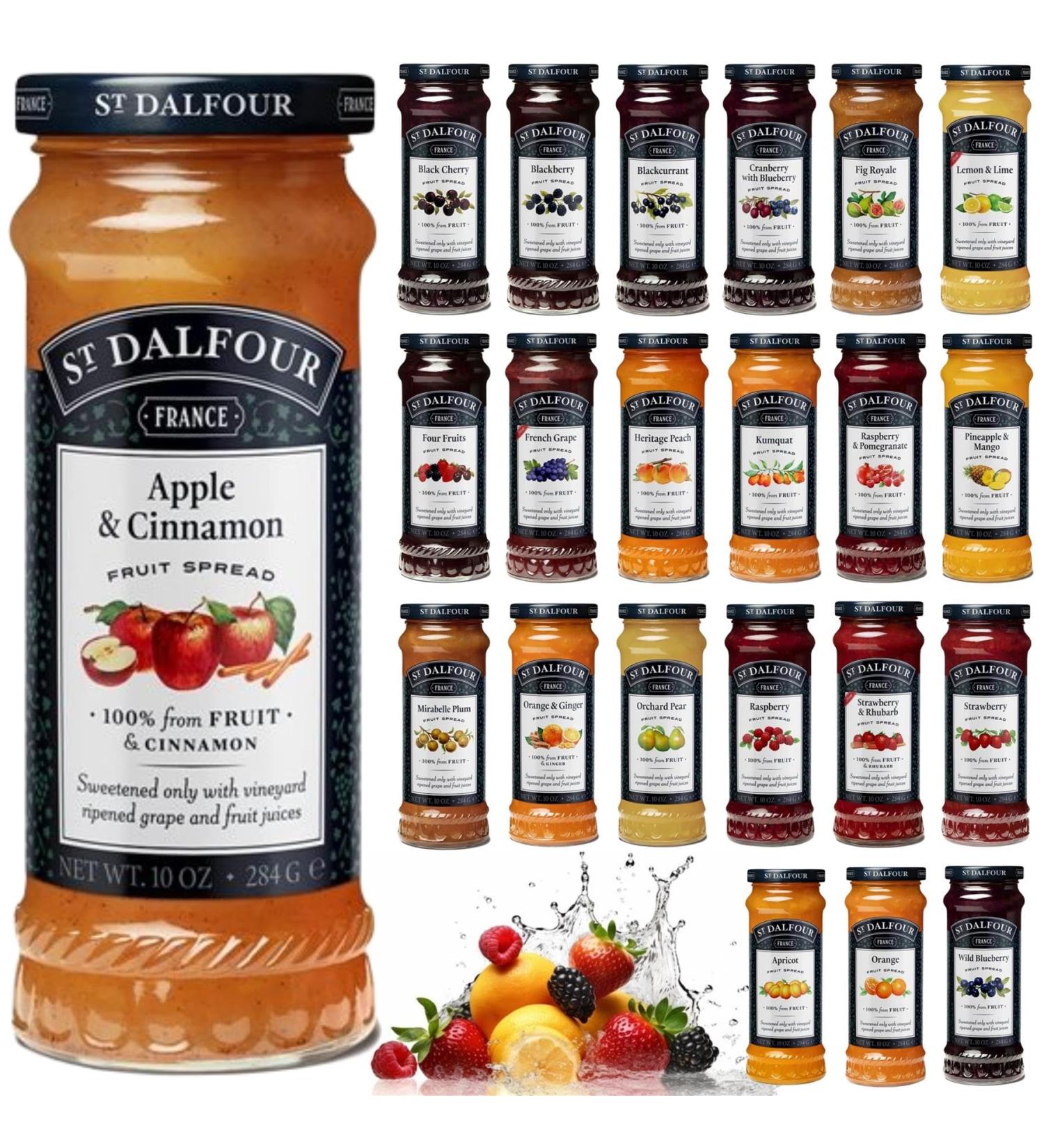 St Dalfour Jam Pick N Mix - Create Custom Jam Combo with 21+ Flavours | Apple & Cinnamon Black Cherry Blackberry Blackcurrant | 2 Pack (284g) - Perfect Jam Gift Set for Jam Lovers - Buy Online on GoSupps.com