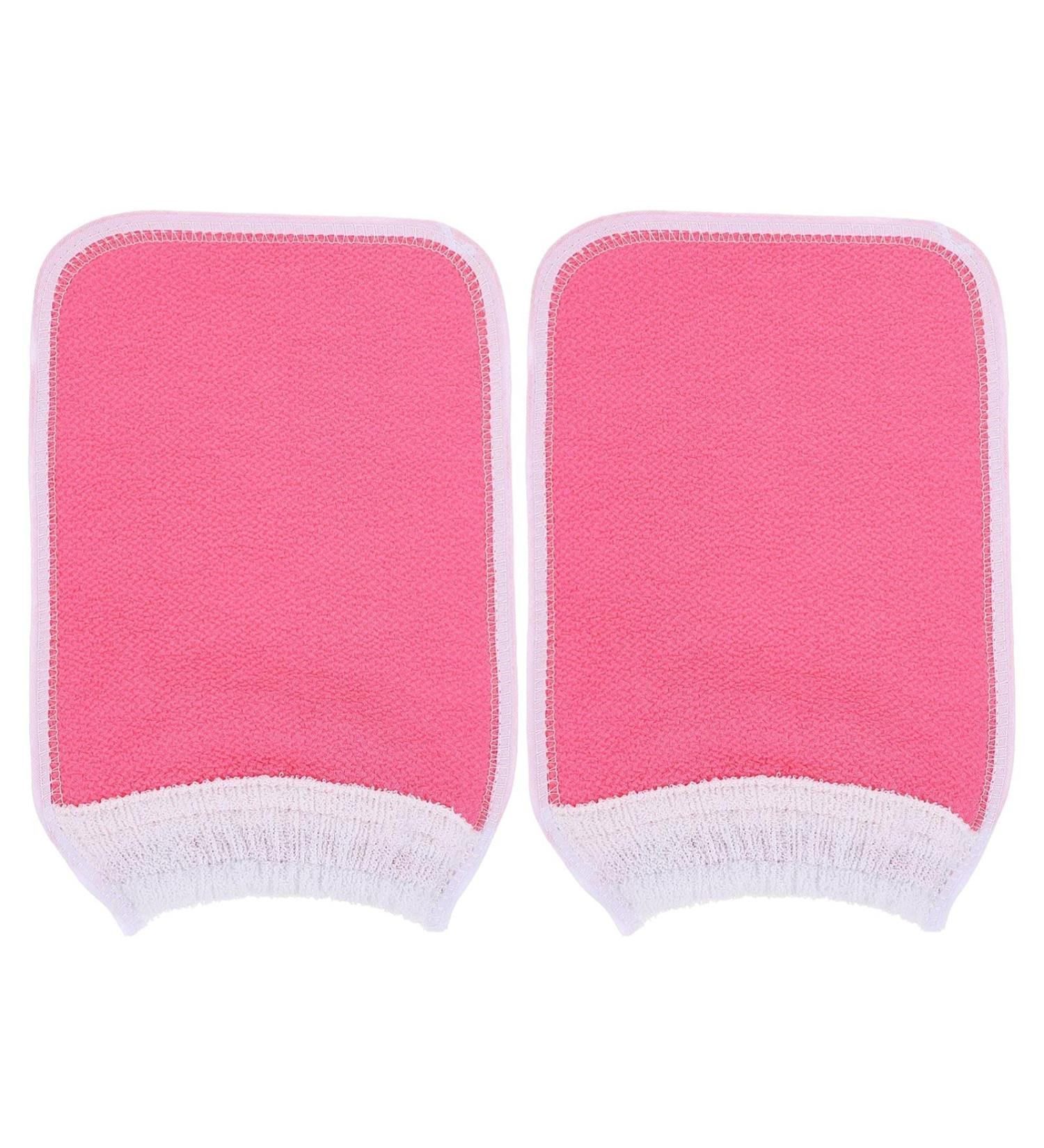 Beaupretty 2pcs Bath Gloves for Men - Exfoliating Towel Scrubber Mitts Korean Plant Fibres Pink - Perfect for Bathing & Massage - Buy Online on GoSupps.com