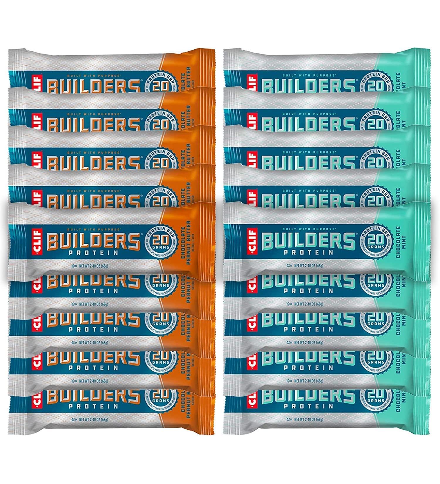 Clif Bar - Builder's Protein Bar Variety Pack 20g of Protein (Chocolate Mint & Chocolate Peanut Butter) - 18 Count - Buy Online on GoSupps.com
