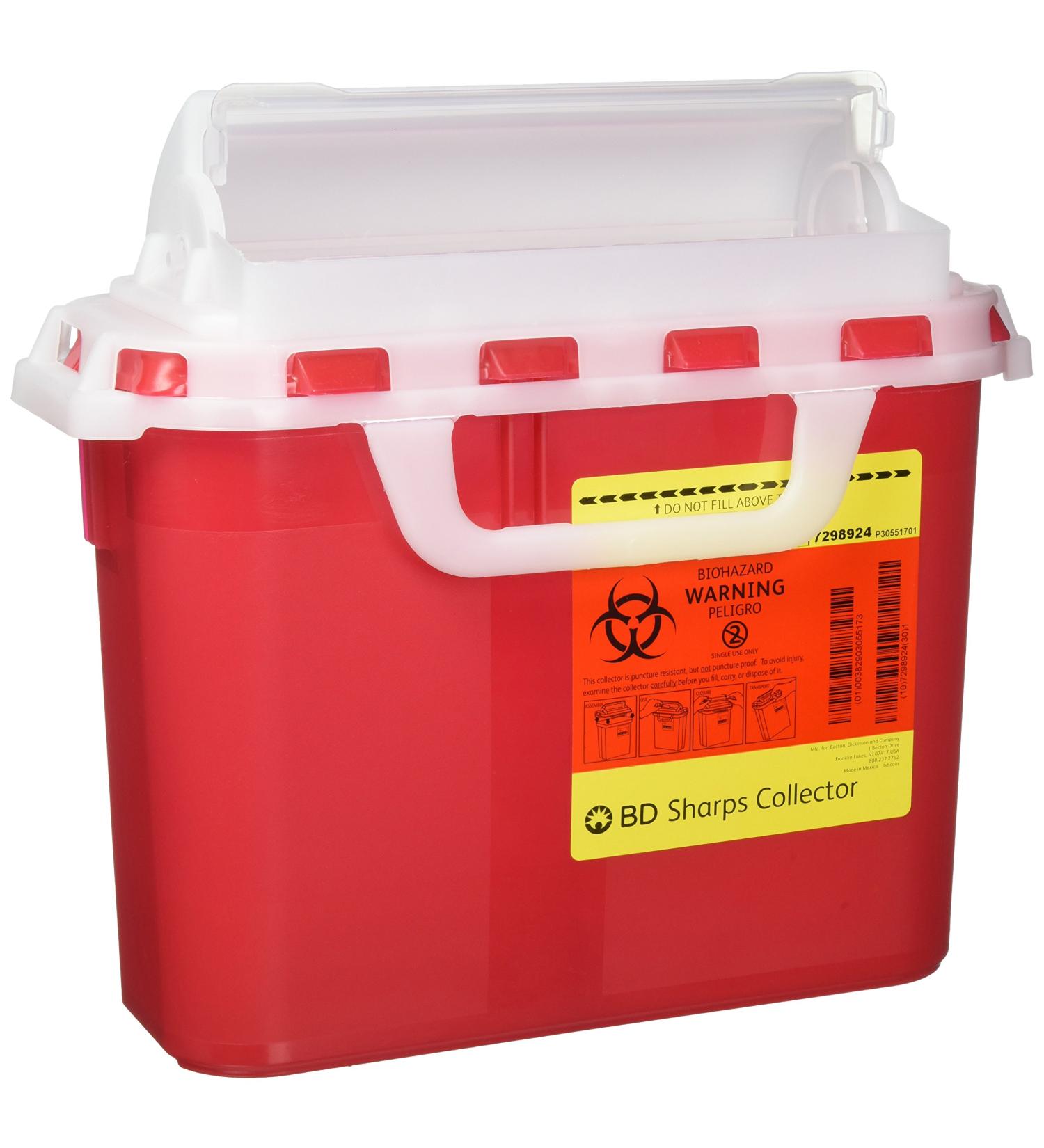 BD 5.4 Quart Red Horizontal Entry Sharps Container