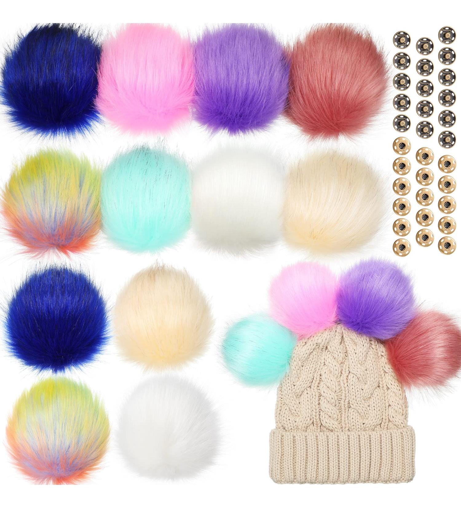 16 Piece Snap Pom Poms for Hats - Faux Fur Fluffy Removable Pom Poms with Snap Fastener - DIY Craft Knitting/Crochet Supplies - 8 Elegant Colors - Buy Online on GoSupps.com