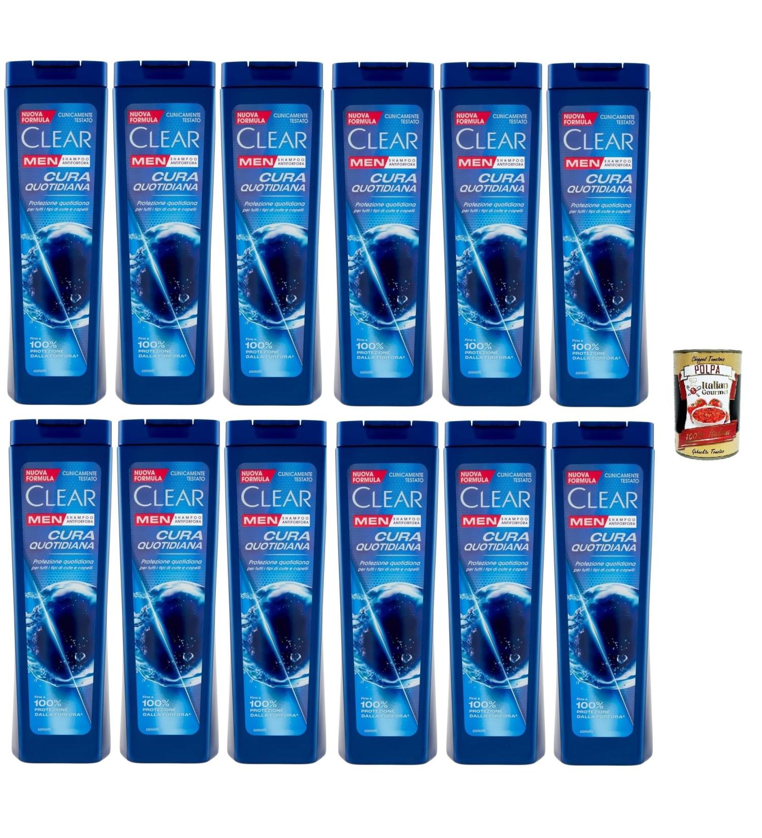 Clear Cura Quotidiana Men Shampoo for all hair and scalp types daily care shampoo 12 x 225 ml + Italian Gourmet Polpa 400 g - Buy Online on GoSupps.com