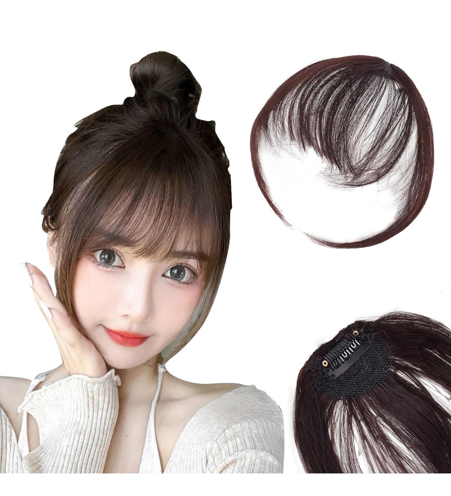 NICENEEDED Dark Brown Clip in Bangs Faux Fringe Bangs Hair Bangs Clips Natural Curved Wispy Bangs Fake Air Hairpieces Clip in Hair Extensions for Women Daily Wear - Buy Online on GoSupps.com