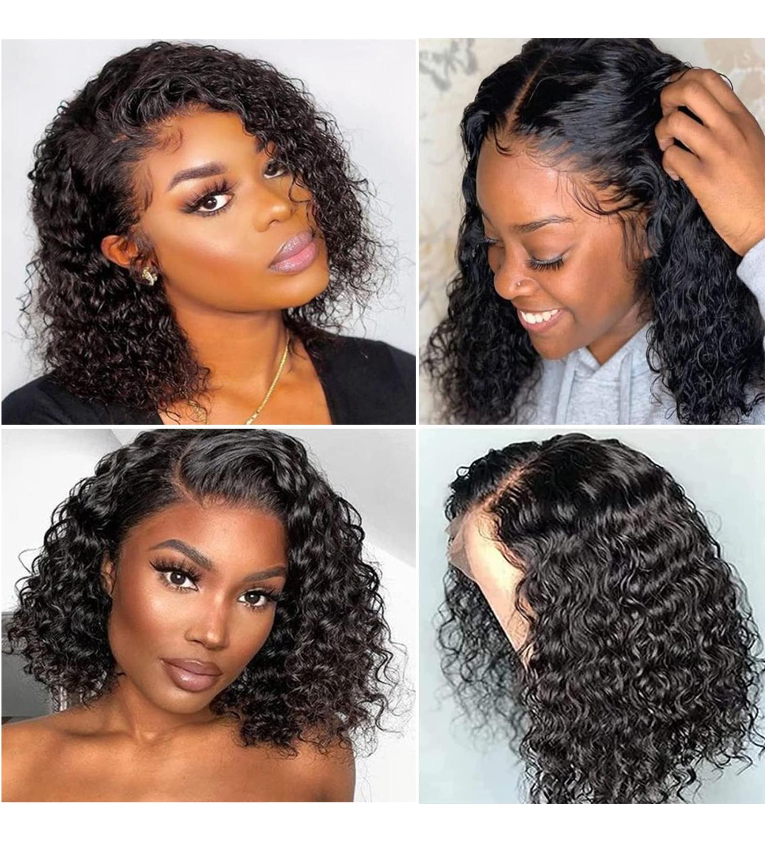 Short Curly Bob Human Hair Wig | 13x4 Lace Frontal | Pre Plucked & Glueless | 150% Density | Natural Black 10 - For Black Women - Buy Online on GoSupps.com