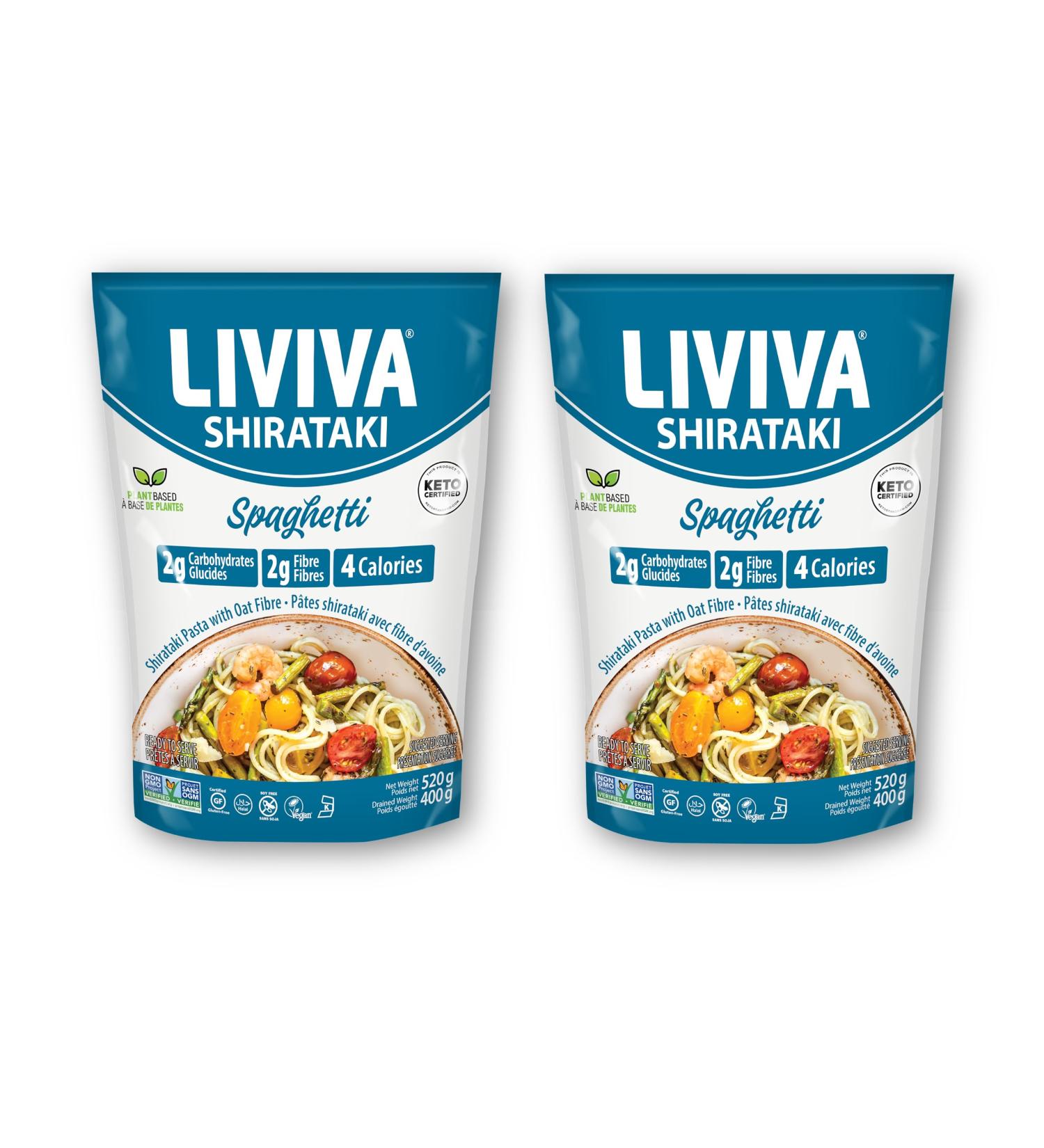 LIVIVA Organic Shirataki Konjac Spaghetti (2 Pk) Diabetic-Friendly Low Carb Low Calorie Pasta Noodles Ready to Serve No Odor Certified Non-GMO Gluten Free Vegan Plant-Based Keto Kosher Halal - Buy Online on GoSupps.com