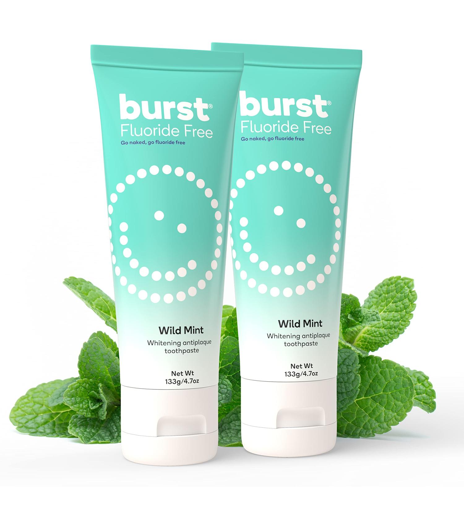 BURST Fluoride Free Whitening Toothpaste for Stain Removal (4.7oz/2 Pack/Wild Mint) | for Sensitive Teeth | with Xylitol | Vegan Gluten & SLS Free Fluoride-Free: Wild Mint 2 Pack - Buy Online on GoSupps.com