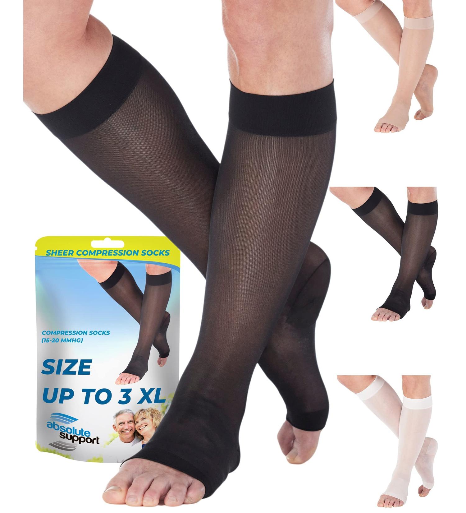 Absolute Support Transparent Compression Stockings for Women | 15-20mmHg Knee High Socks for Varicose Veins & Lymphedema | 5X Large Black - Buy Online on GoSupps.com