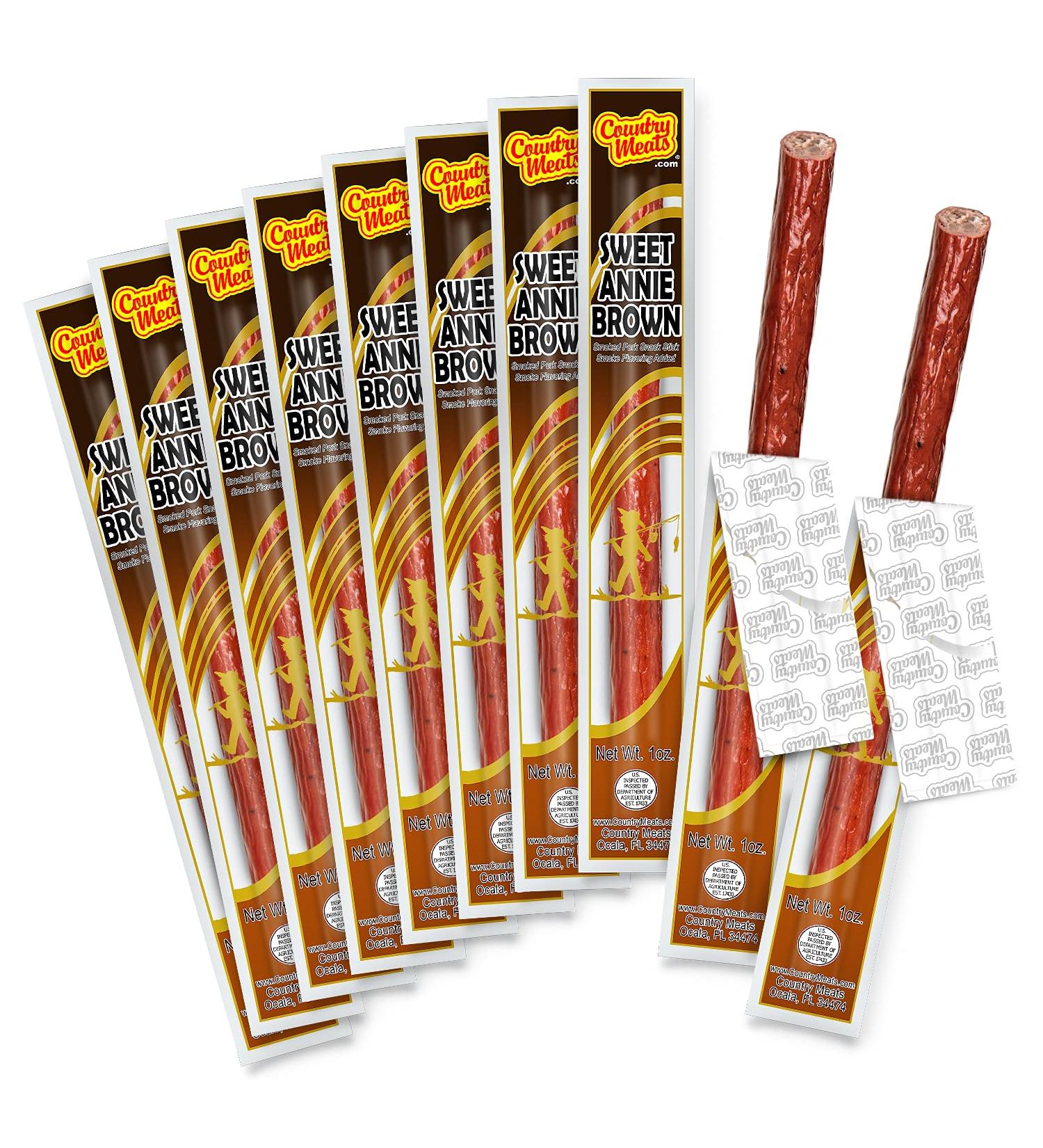Country Meats Sweet Annie Brown Meat Sticks - 10 Sticks, 0 Trans Fat, Low Carb, High Protein, Keto Snack, Keto Friendly - Buy Online on GoSupps.com