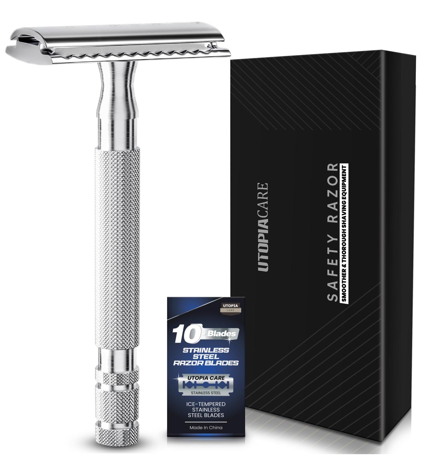 Utopia Care Double Edge Safety Razor with 10 Stainless Steel Blades Reusable Razor for Men & Women | Best Shaving Solution - Buy Online on GoSupps.com