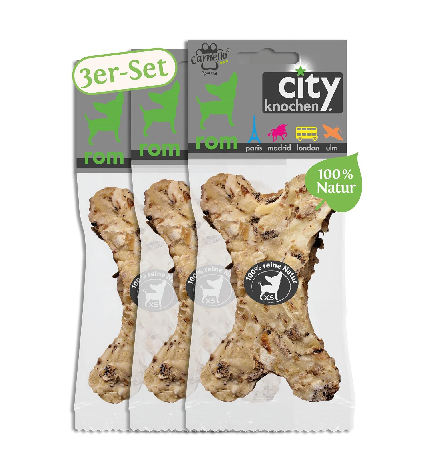 Carnello Hundeleckerli City Bones Rome - Grain-Free Dog Treats & Chewing Roots for Puppies - 3 x 30g Eco-Friendly Bag - Buy Online on GoSupps.com