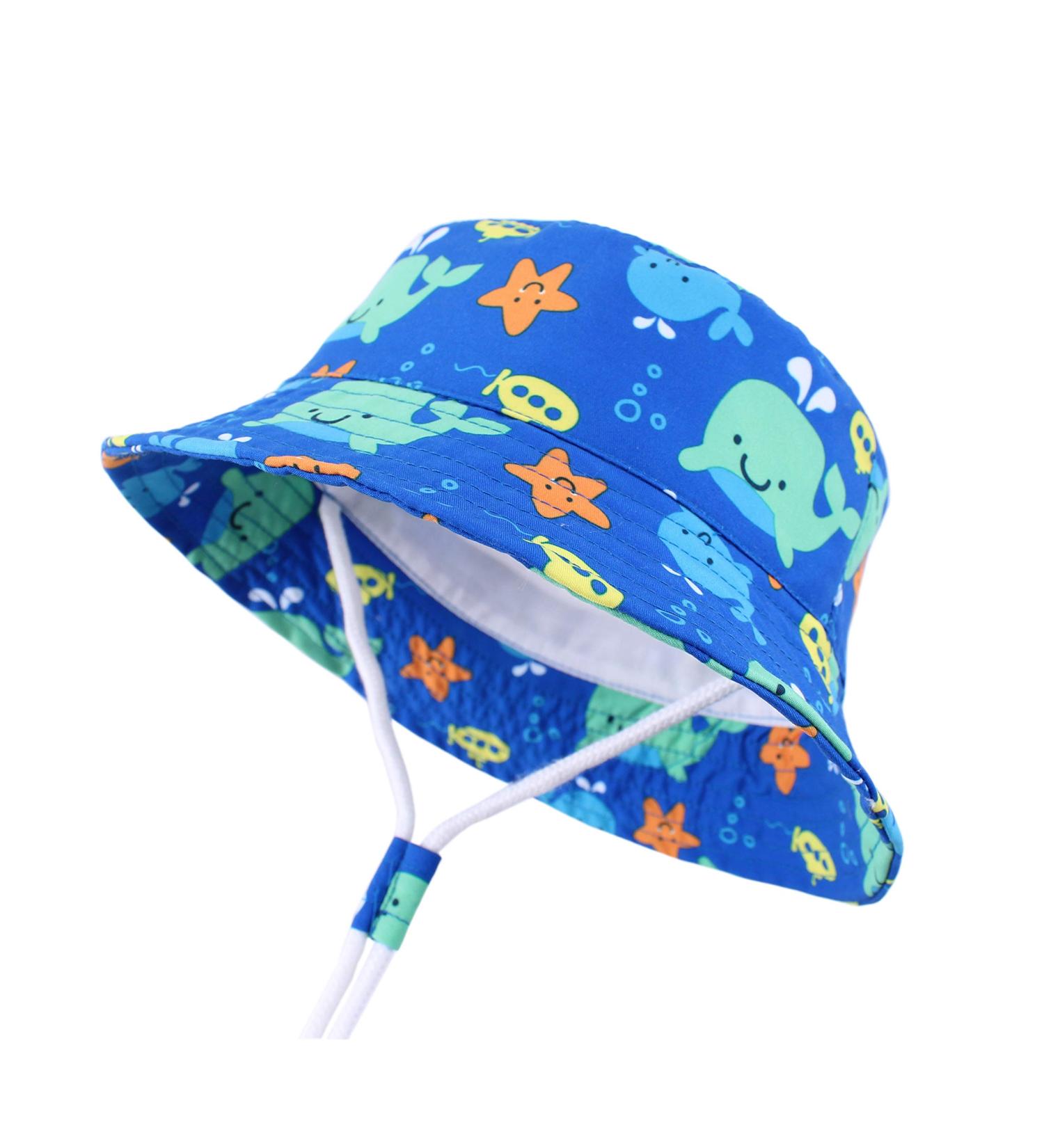 LANGZHEN Baby Girls Sun Protection Hat | Adjustable Toddler Kids Summer Play Hat with Chin Strap | Blue-Whale Design | 2-4 Years - Buy Online on GoSupps.com