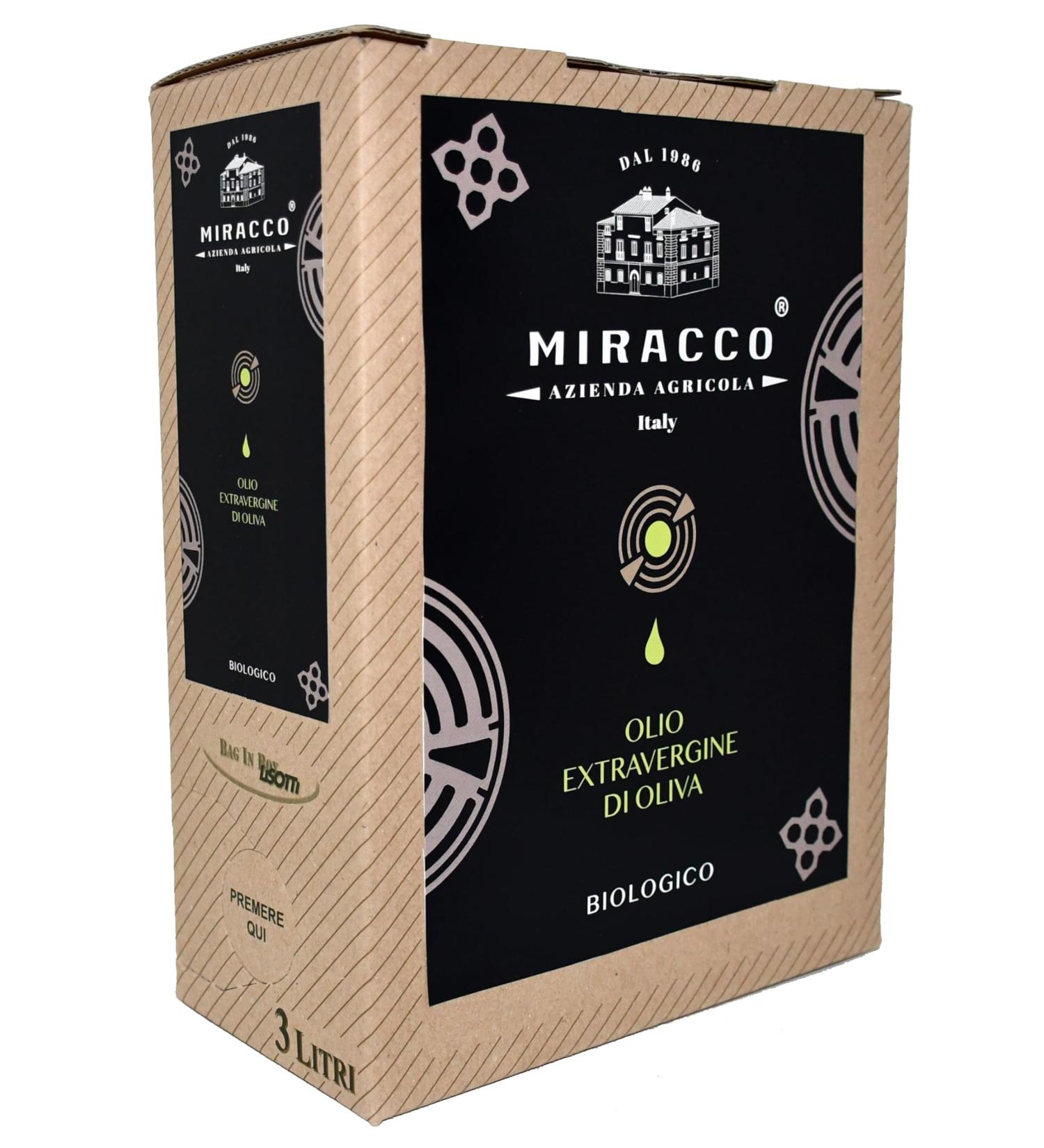MIRACCO 100% Italian Organic Calabrian Extra Virgin Olive Oil Cold Pressed 5L Bag-in-Box - Buy Online on GoSupps.com