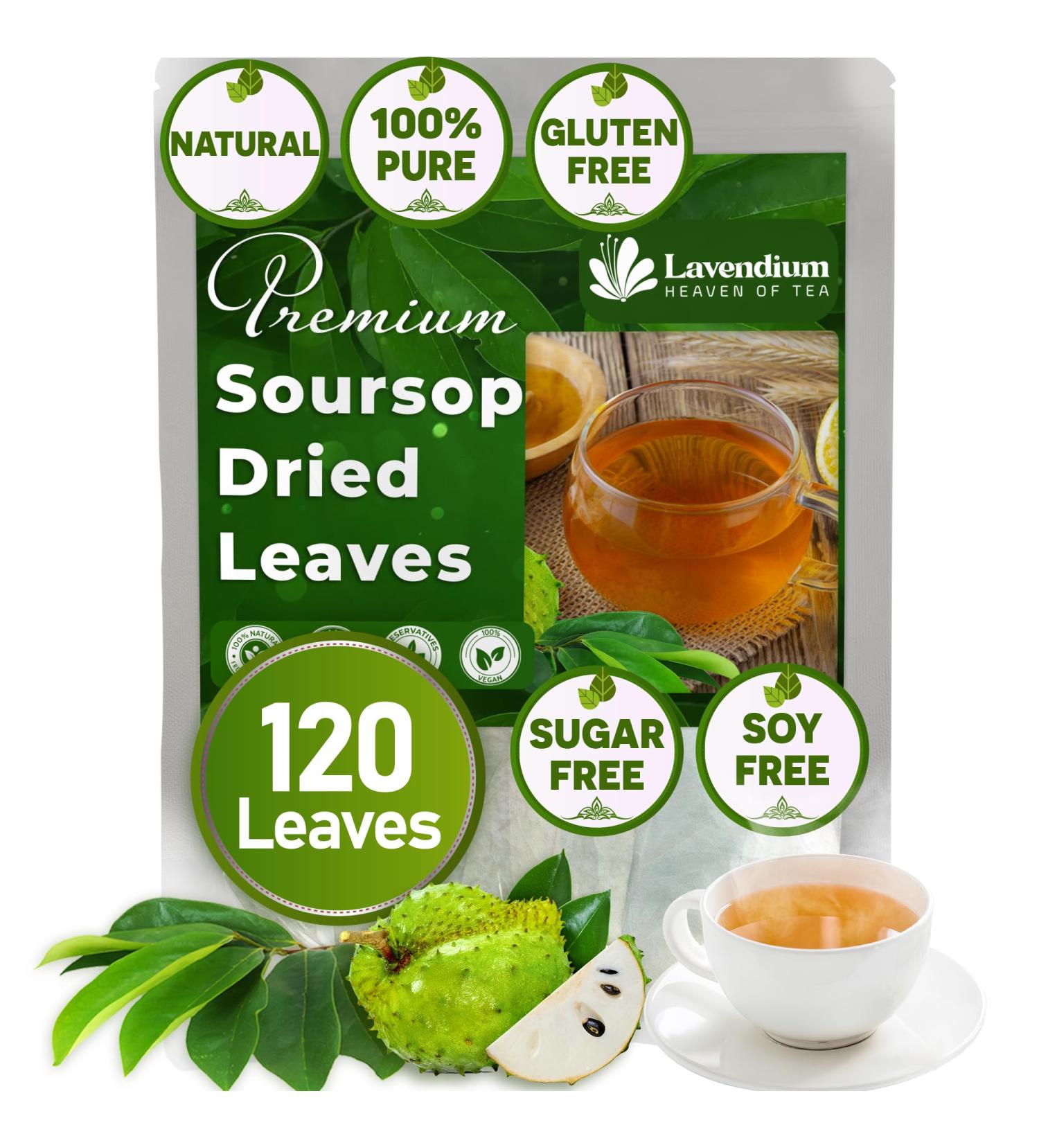 Lavendium 120+ Premium Soursop Graviola Dried Leaves 120-140 Natural Leaves Whole Soursop Leaves Wildcrafted Graviola Soursop Hoja Guanabana Soursop Loose Leaf Herbal Tea No Gluten Vegan Soursop Leaves 120 Bags - Buy Online on GoSupps.com