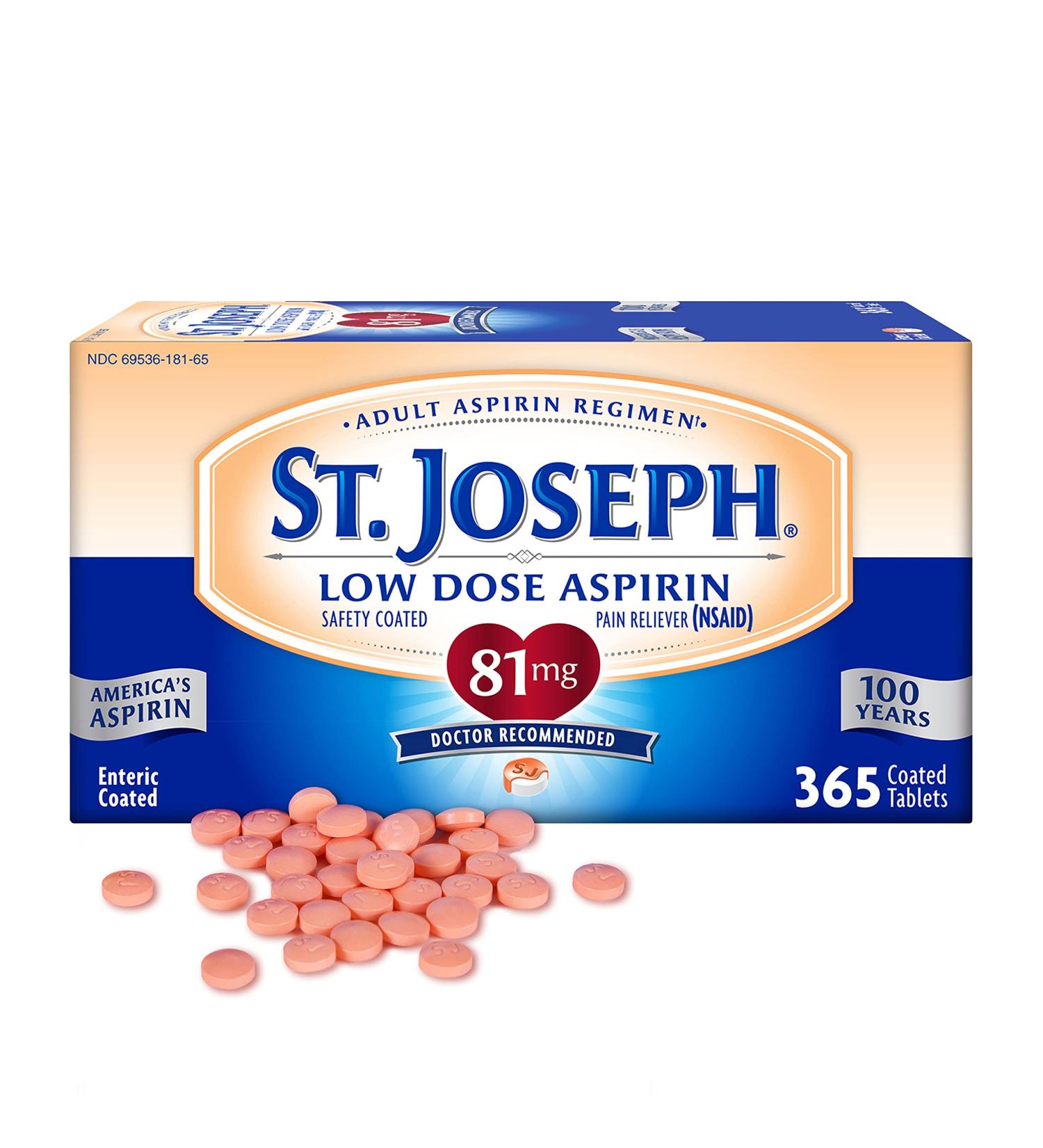 St. Joseph Aspirin 81mg Enteric Safety Coated Adult Low Dose Regimen - 365 ct (1 Year Supply) - Buy Online on GoSupps.com