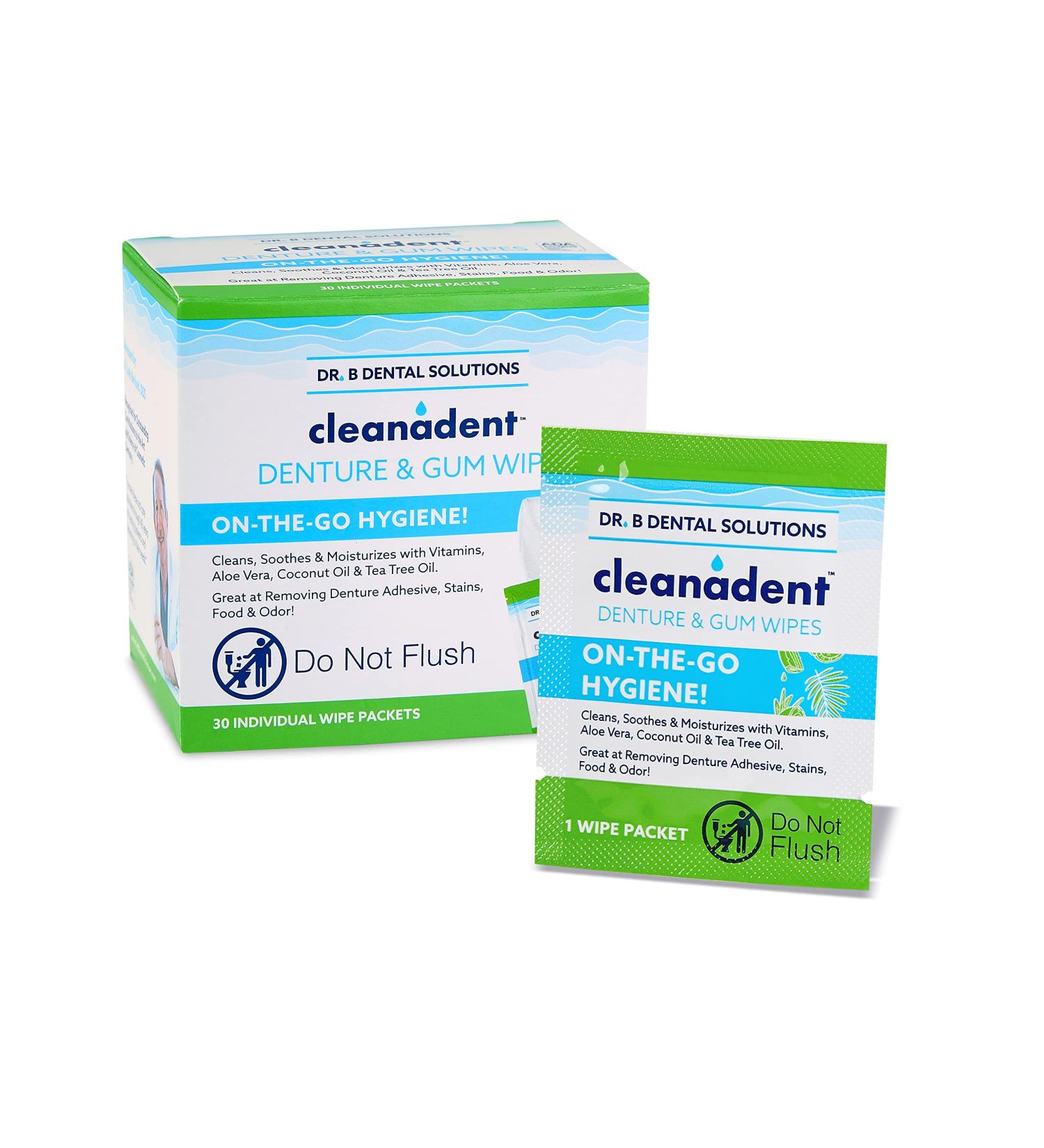 Cleanadent Dental Wipes - Denture Cleaner | Remove Adhesives, Food Stains & Odor | 30 Count Pack by Dr. B Dental Solutions - Buy Online on GoSupps.com