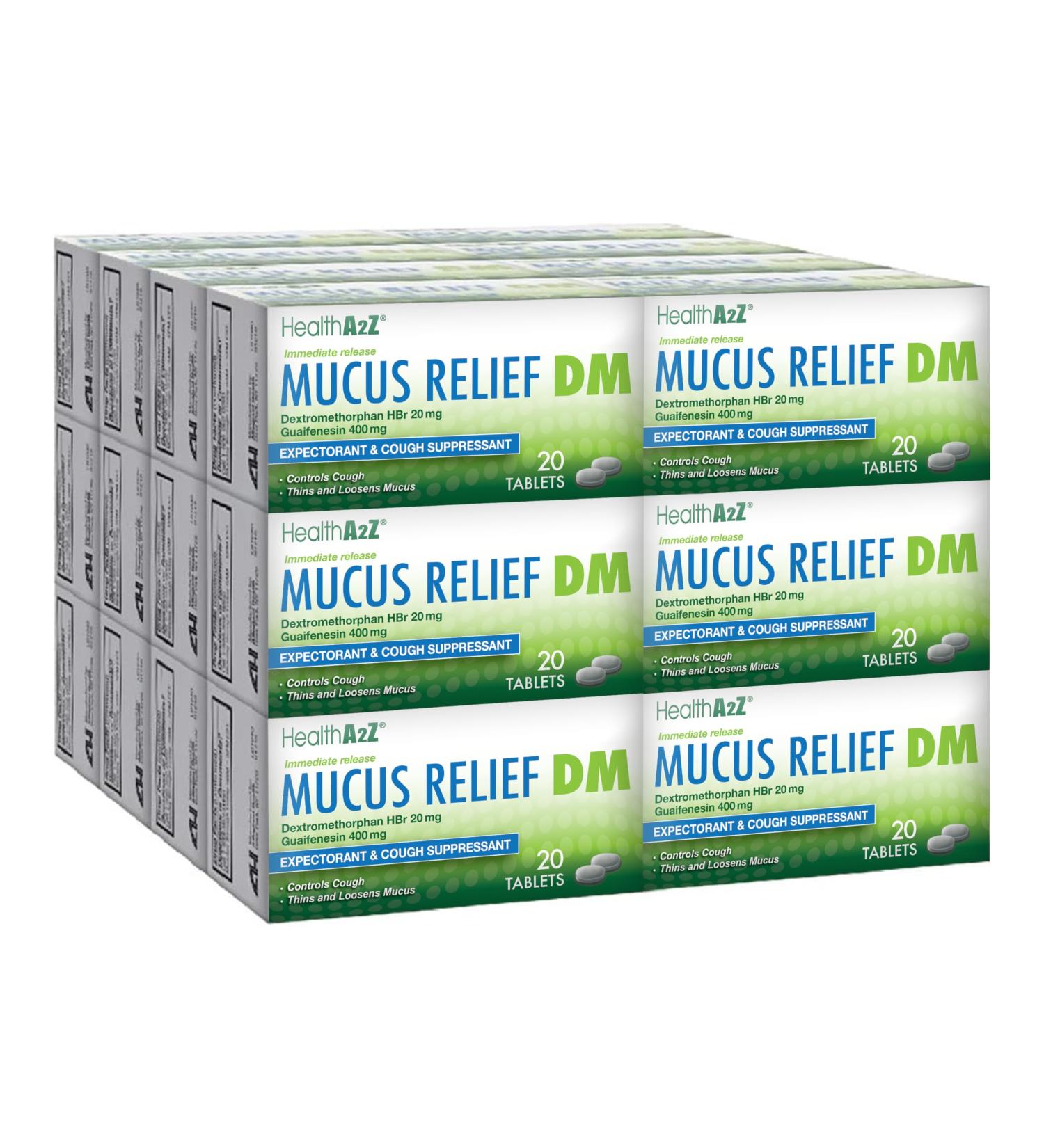 HealthA2Z Mucus Relief DM | Dextromethorphan HBr 20mg & Guaifenesin 400mg | Cough & Chest Congestion Relief | 24 Packs of 20 Caplets (480 Total) | Value Pack - Buy Online on GoSupps.com