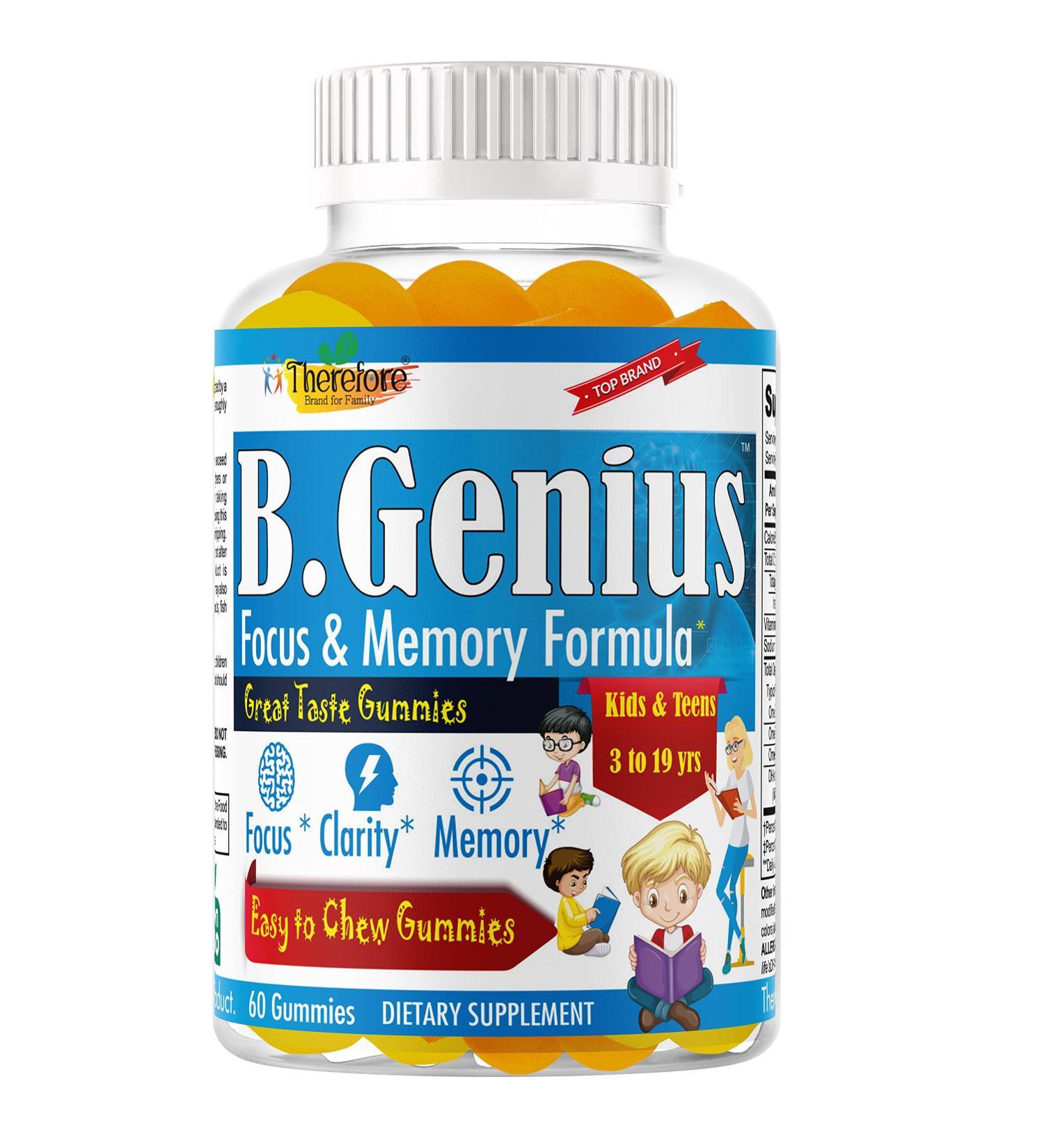 B.Genius Focus Gummies for Kids & Teens Kids Focus and Attention Supplements Memory & Concentration Plant-Based Focus Supplement for Clarity Learning & Cognitive Health-60ct - Buy Online on GoSupps.com