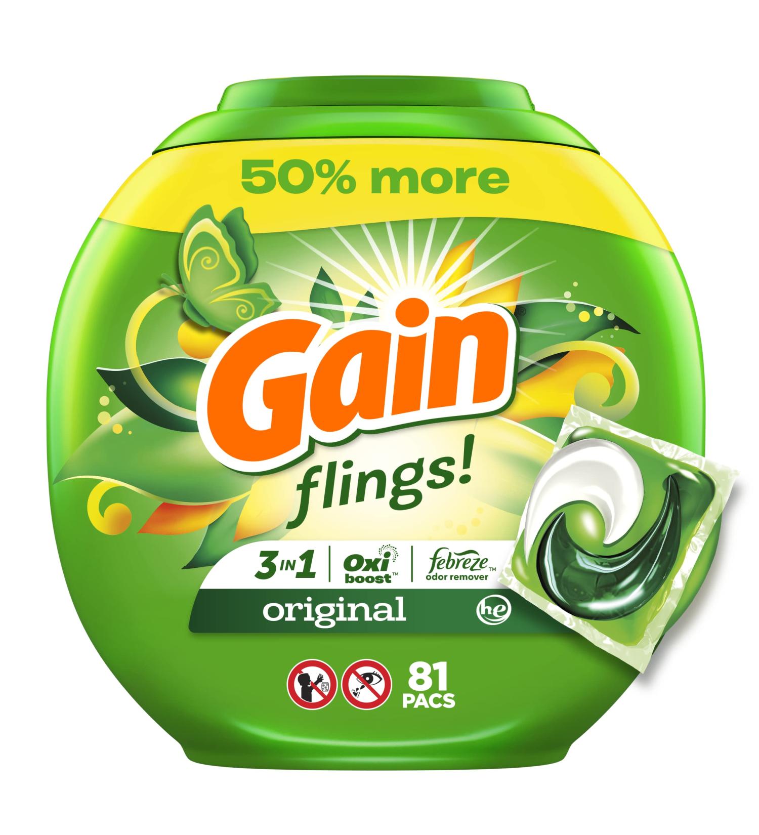 Gain Flings Laundry Detergent Pods 81 Count - HE Original Scent - Buy Online on GoSupps.com