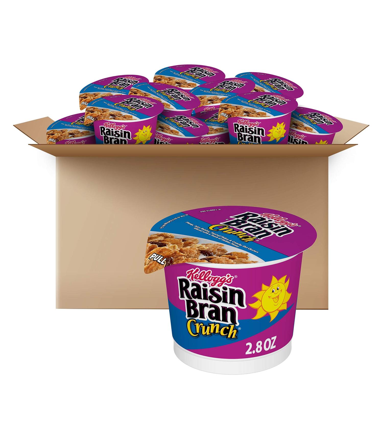 Kellogg's Raisin Bran Crunch Breakfast Cereal Cups 33.6oz - Pack of 12 Cups | Fiber Cereal with Real Fruit - Buy Online on GoSupps.com