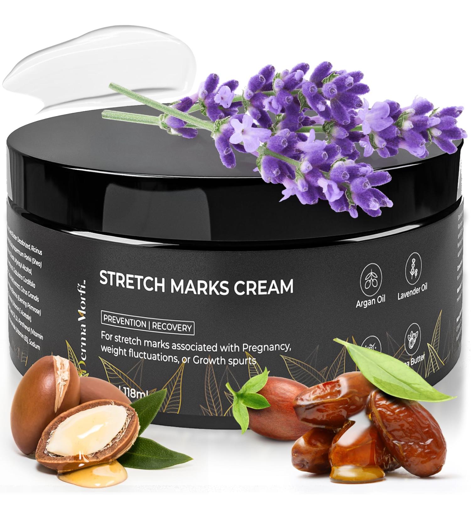 Stretch Marks Cream for Pregnancy - Natural Moisturizer with Argan Lavender Jojoba & Shea Butter - Vegan Vitamin-Rich 4 Oz - Perfect Gift for Pregnant Women - Buy Online on GoSupps.com