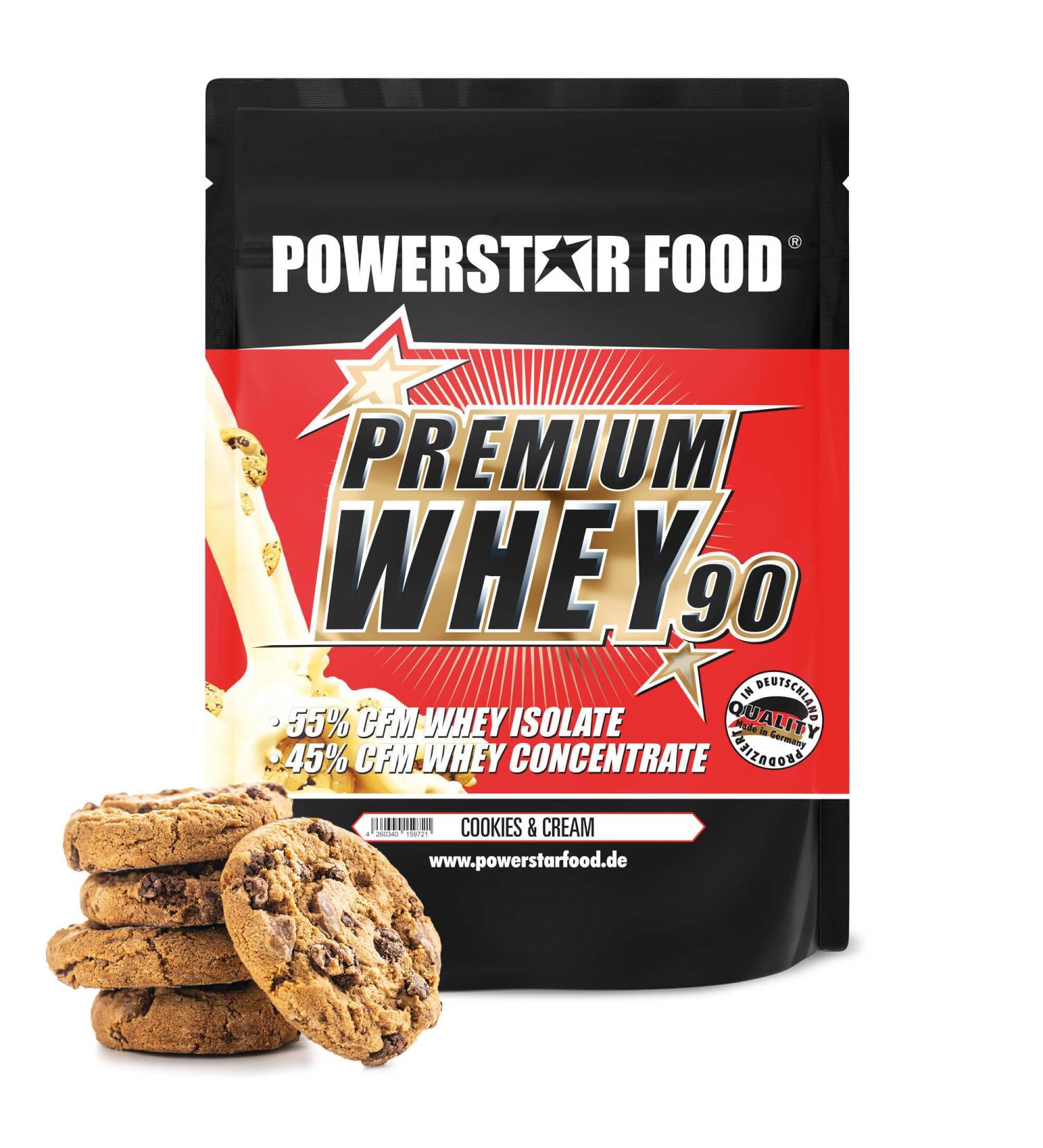 Powerstar PREMIUM WHEY 90 Protein Powder 850g | 80.6% Protein | Whey Protein Powder | Made in Germany | 55% CFM Whey Isolate & 45% CFM Concentrate | High in EAA & BCAA | Cookies & Cream - Buy Online on GoSupps.com
