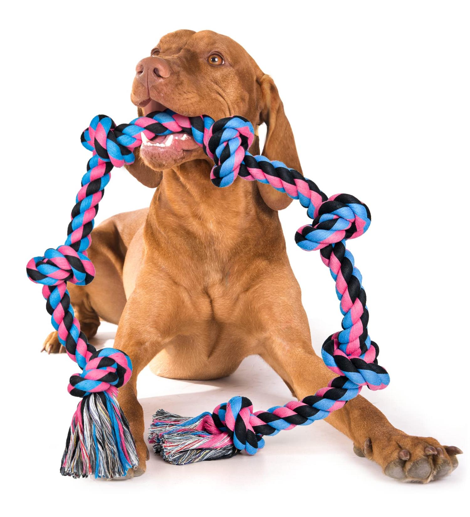 Extra Large Dog Toy Rope for Aggressive Chewers | 127cm Tough 7 Knot Indestructible Cotton Tug Toy for Large & Medium Breeds - Buy Online on GoSupps.com