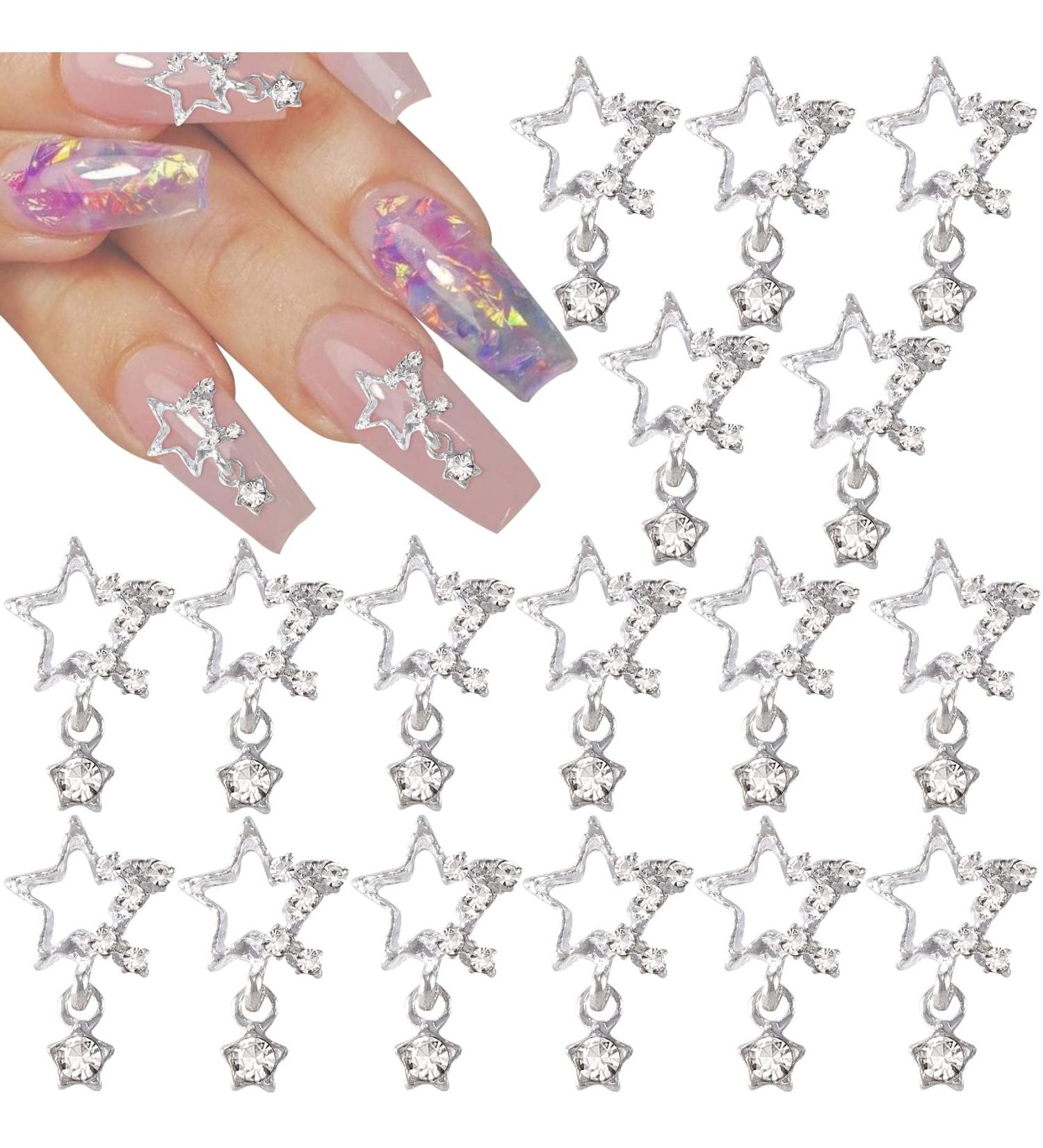 OIIKI 30Pcs Alloy Star Nail Charm - Crystal Rhinestones Nail Art Dangle Charm | Women Girls DIY Manicure Jewelry - Silver - Buy Online on GoSupps.com