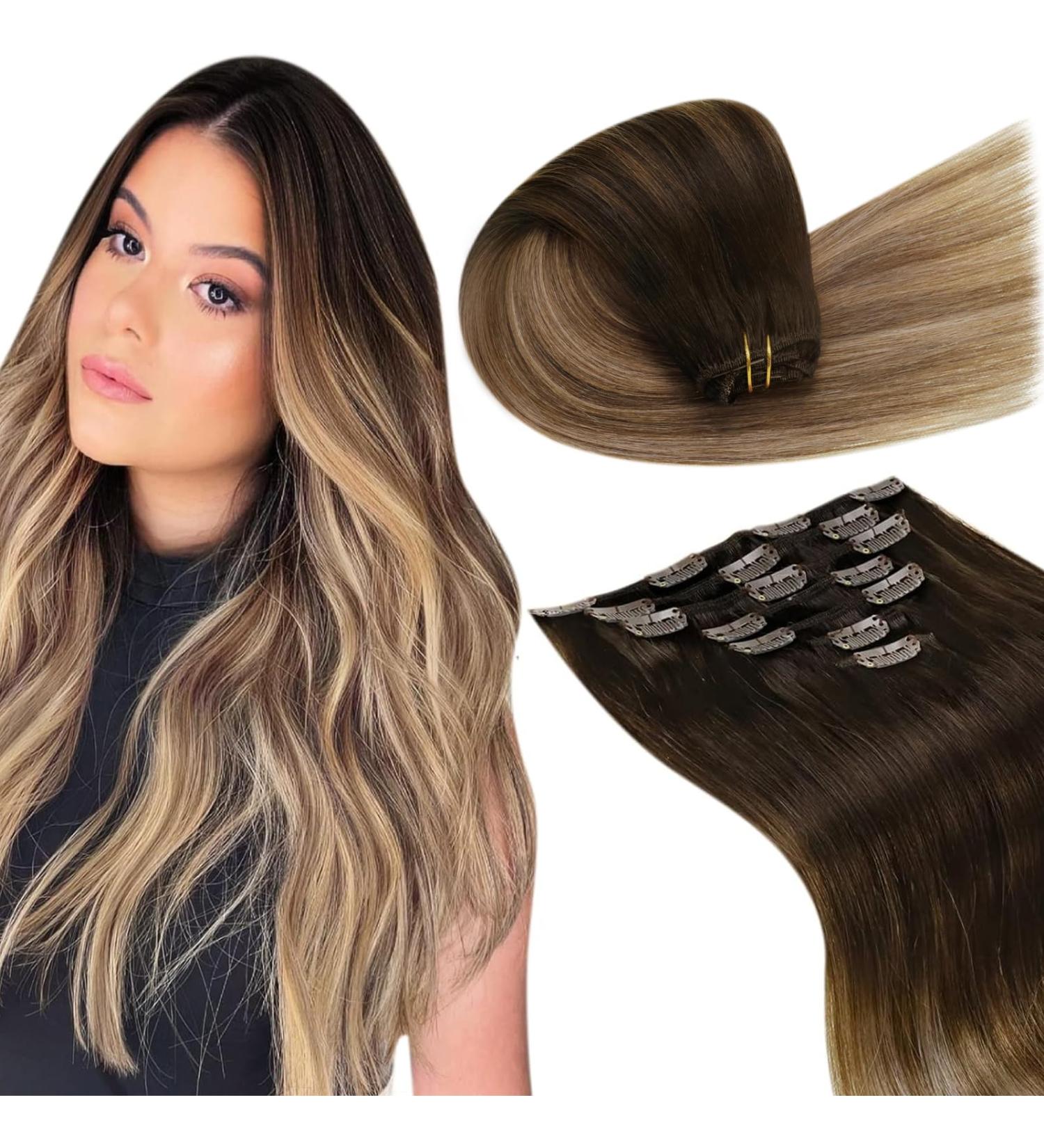 Buy Laavoo Real Hair Extensions | Ombre Brown Clip-In Balayage 50cm 105g - #2/6/18 - Buy Online on GoSupps.com
