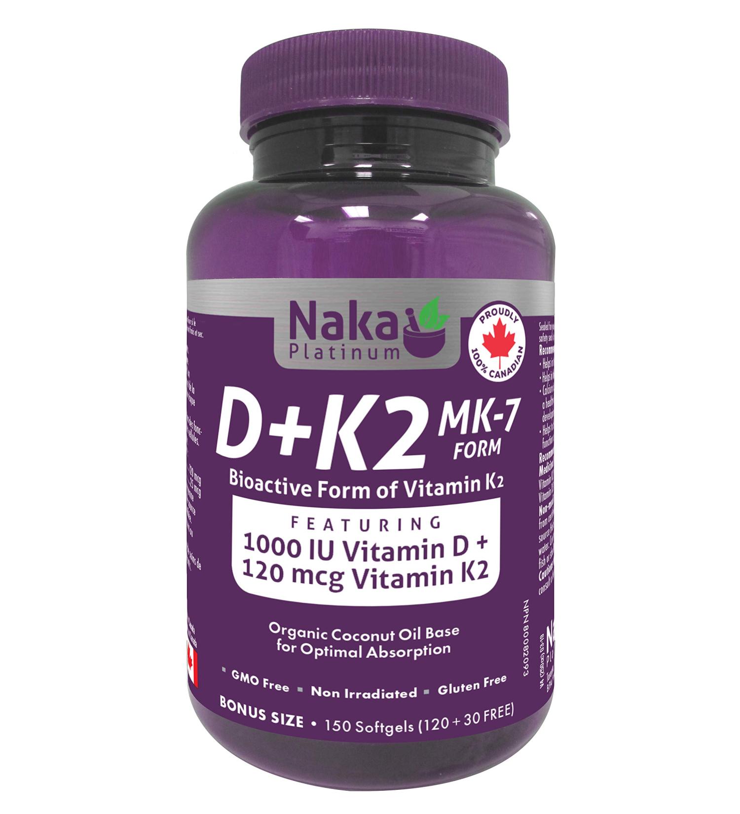 Naka Platinum Vitamin D (1000 IU) + Vitamin K2 (120 mcg) (150 Count (Pack of 1)) - Buy Online on GoSupps.com