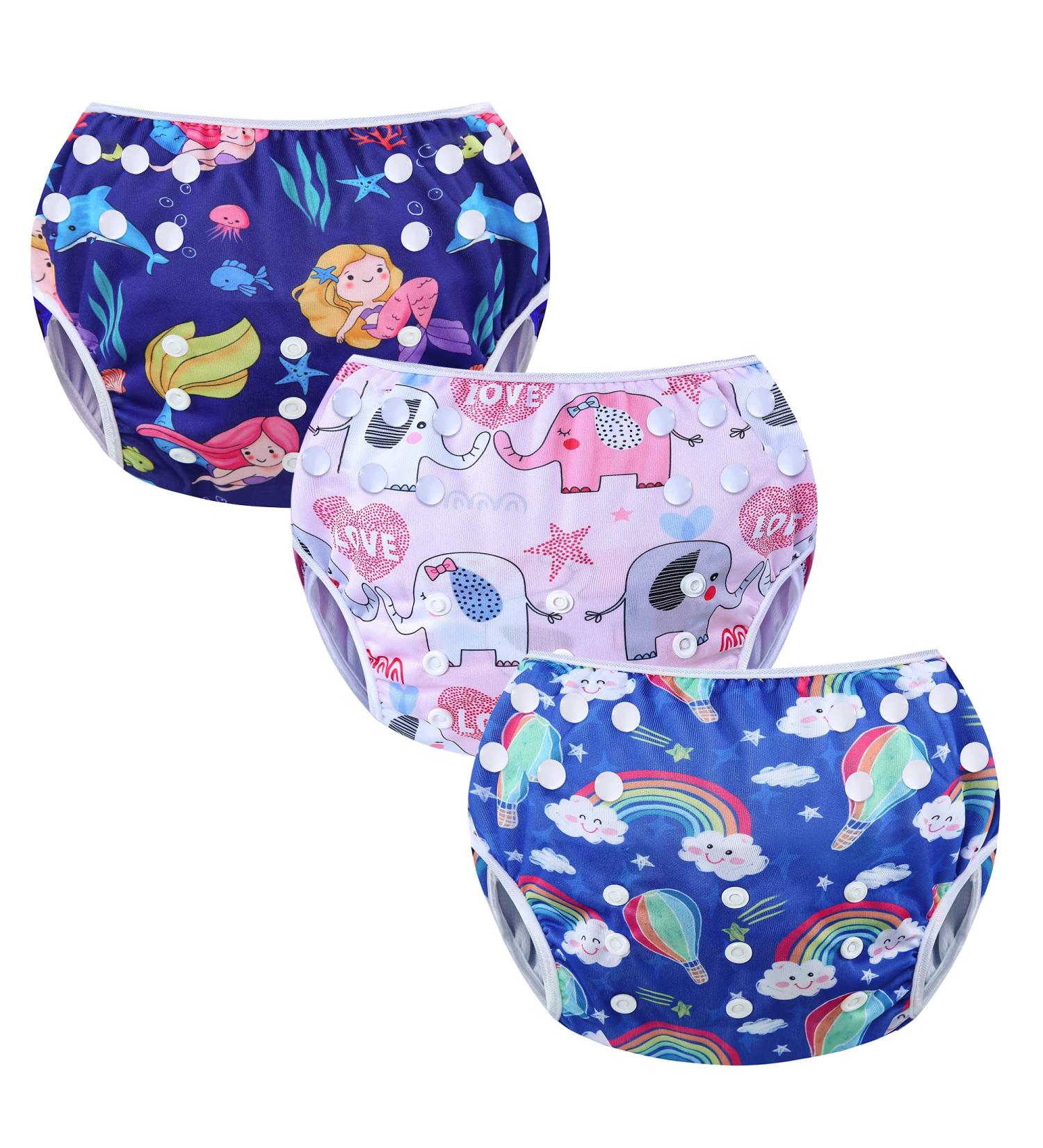 MIXIDON Reusable Swim Nappy | Adjustable Size Washable Baby Swimming Nappies | Mermaid Rainbow Elephant Design | 0-3 Years - Buy Online on GoSupps.com