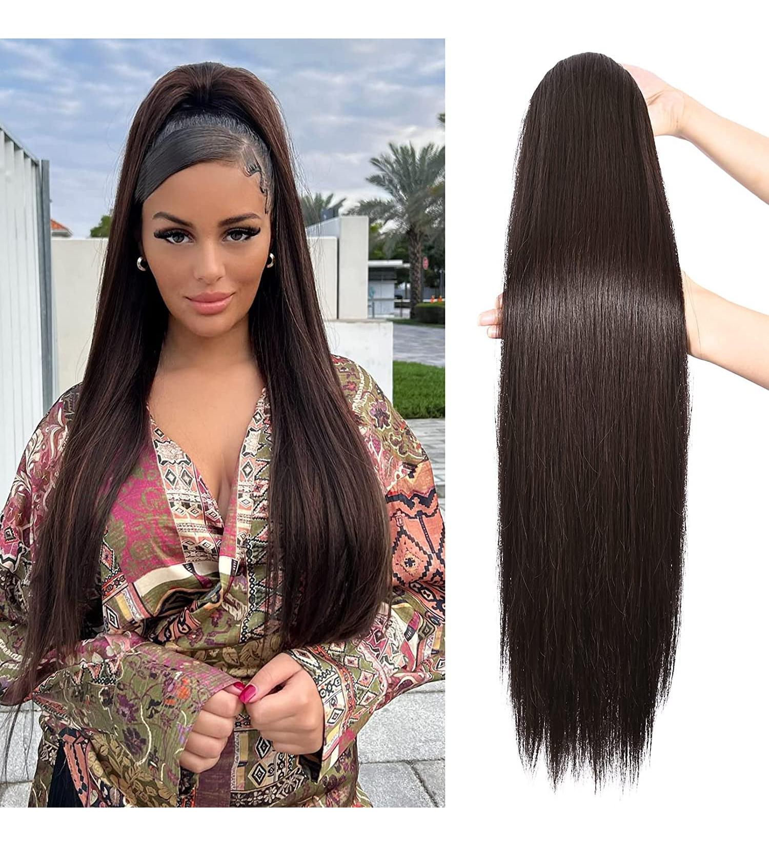 Shop Brown Ponytail Extensions - Natural Clip-In 70cm/28-inch Hairpieces | Mossbraun Magic Paste Wrap Around | Perfect for a Stylish Look - Buy Online on GoSupps.com