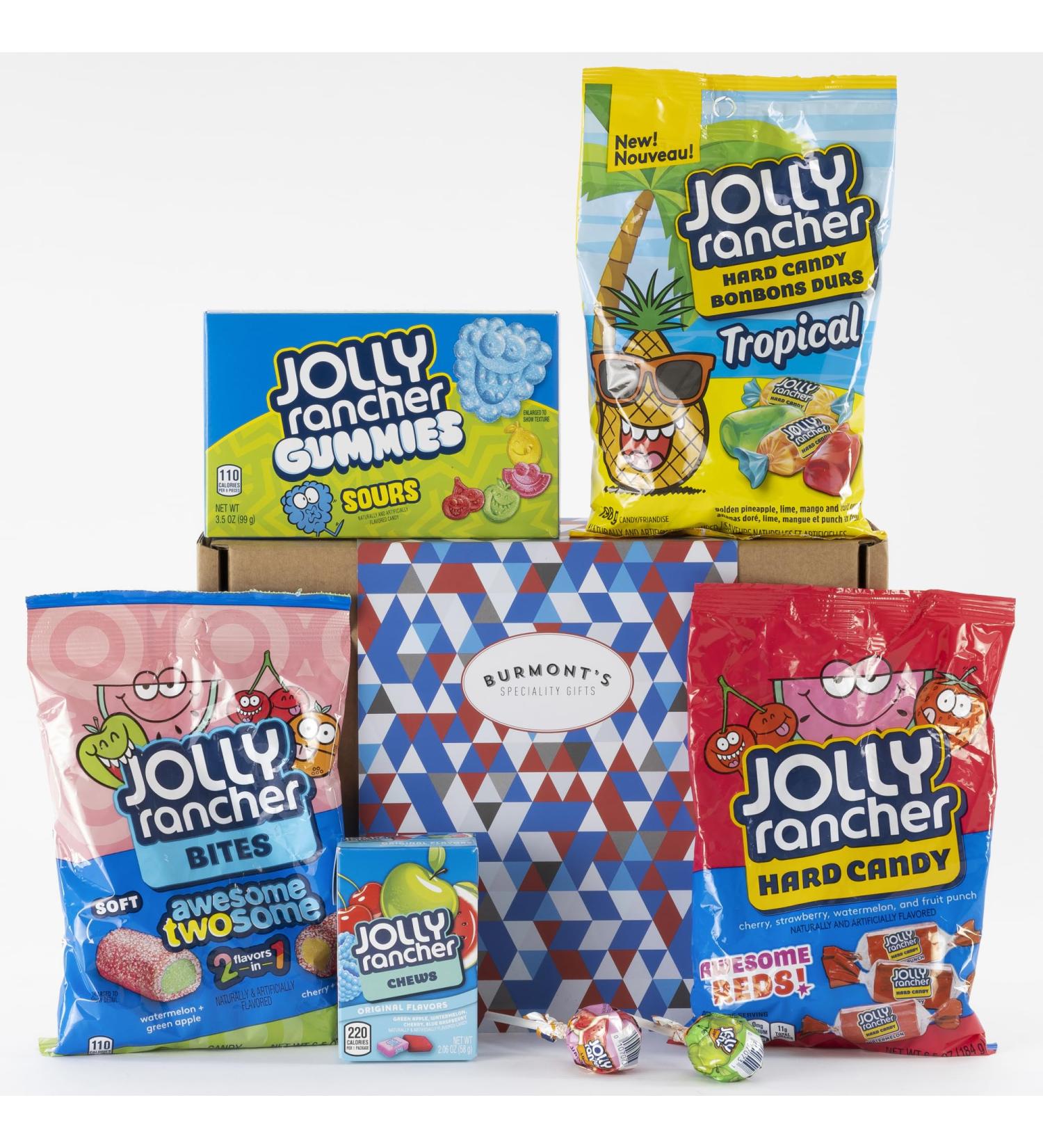 Jolly Ranchers American Candy Selection Gift Box - Includes Gummies Chews Tropical Lollipops & More - Hamper Exclusive to Burmont's - Buy Online on GoSupps.com