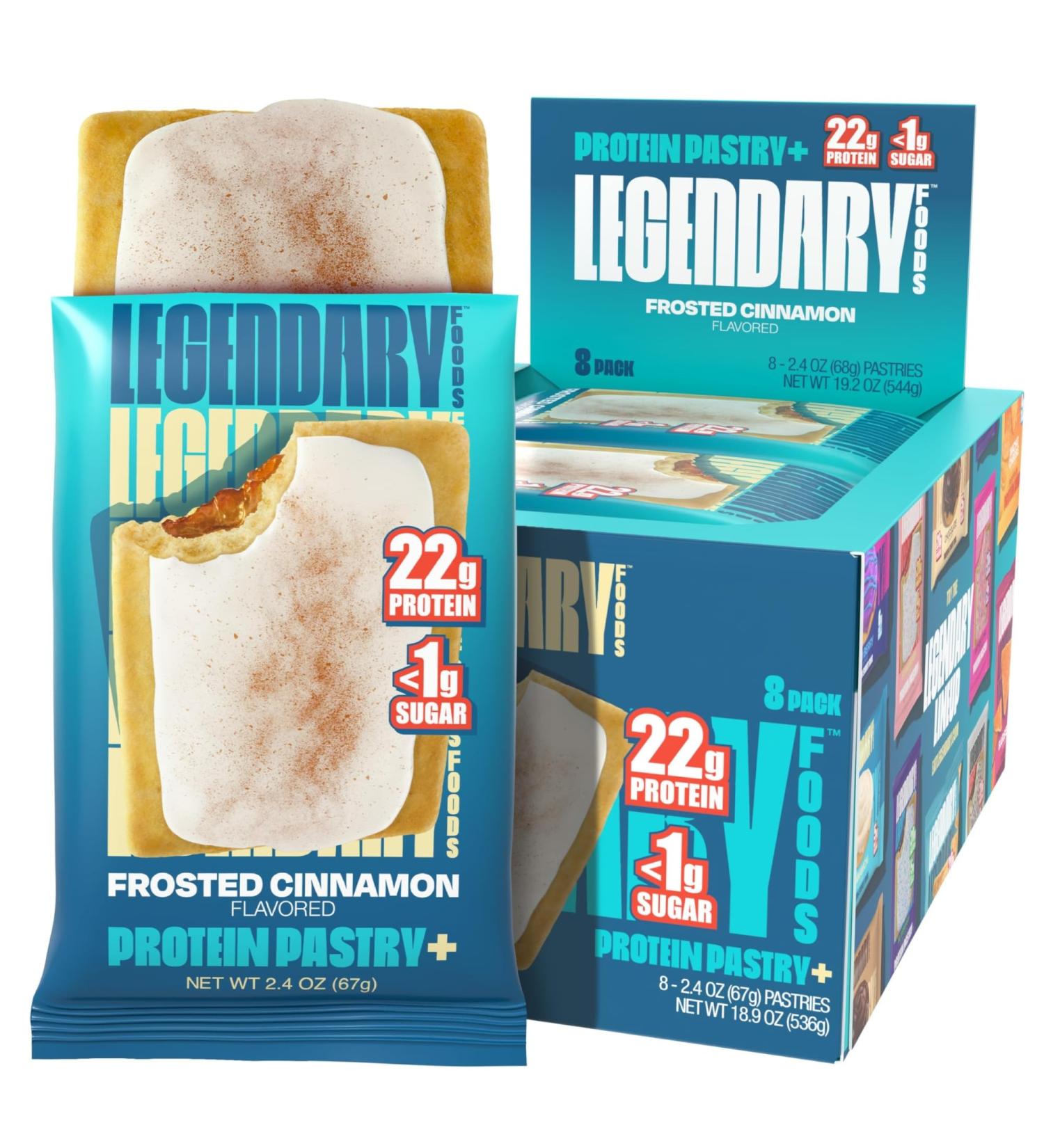 Legendary Foods 22g Protein Pastry 0g Added Sugar Low Carb Gluten Conscious Keto Snack Ideal for Glucose Management Includes Whey Protein Isolate 8 Pack Frosted Cinnamon - Buy Online on GoSupps.com