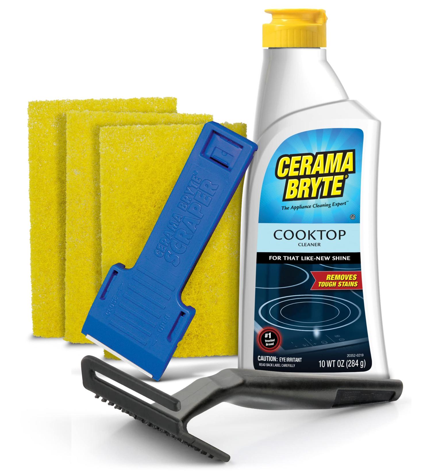 Cerama Bryte Combo Kit: Cooktop Cleaner & Scraper Pads for Glass-Ceramic Surfaces - 10oz, 6 Piece Set - Buy Online on GoSupps.com