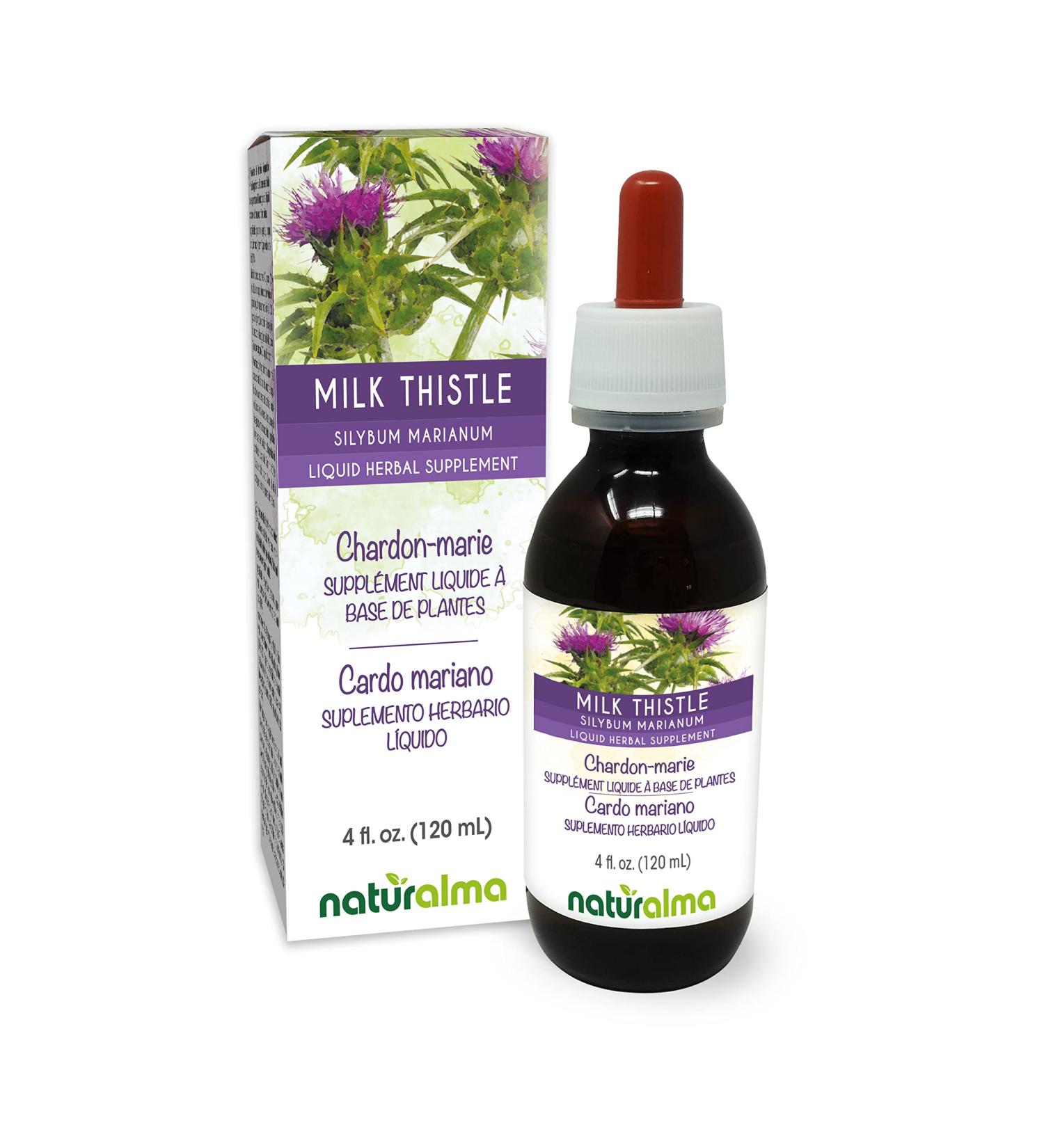 Naturalma Milk Thistle (Silybum marianum) Fruit and herb Alcohol-Free Tincture - 4 fl oz Liquid Extract in Drops - Herbal Supplement - Vegan Alcohol-free 4 Fl Oz (Pack of 1) - Buy Online on GoSupps.com