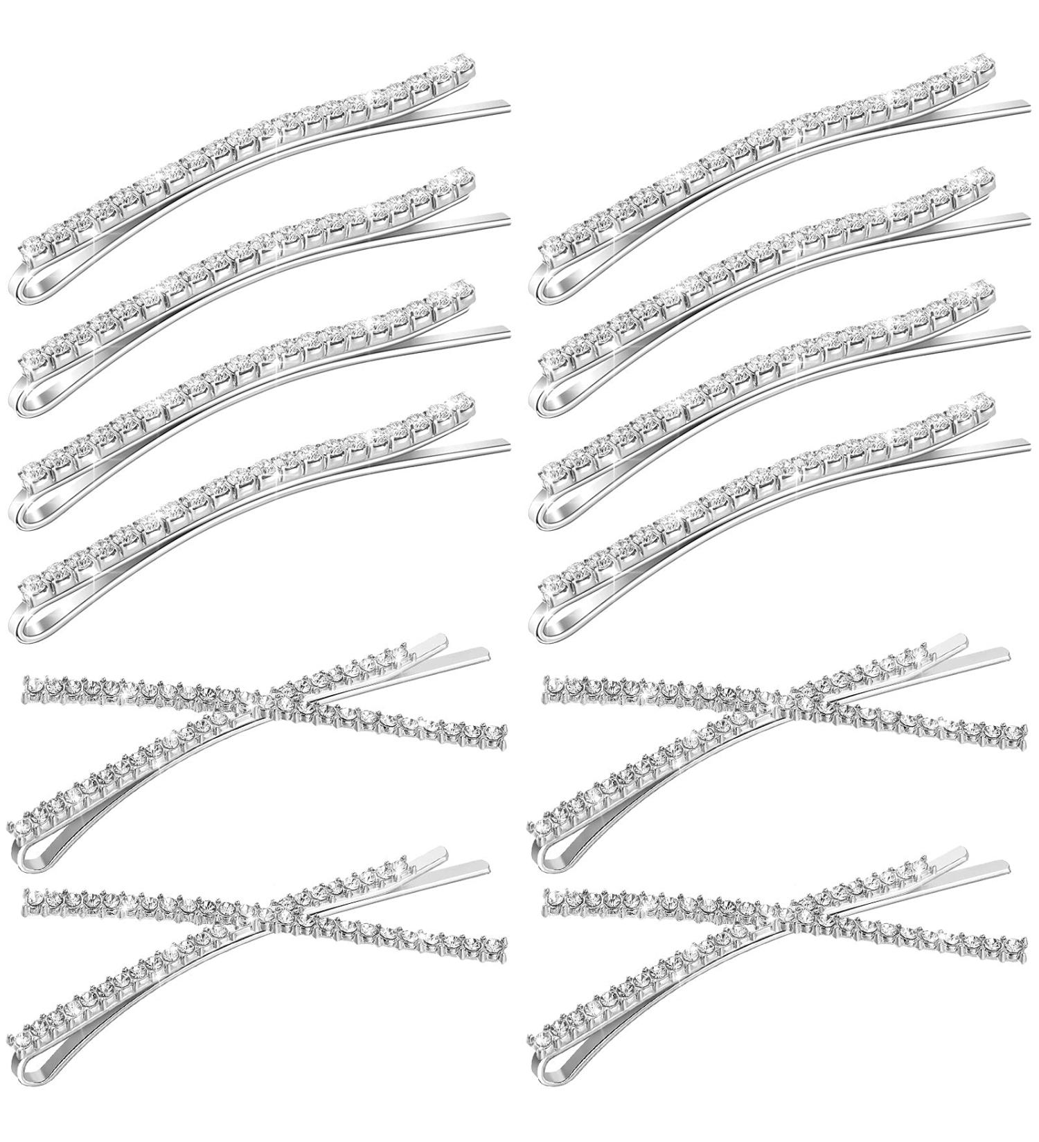 12 Pieces Rhinestone X-shaped Bobby Pins - Fancy Crystal Hair Clips for Women - Bling Diamond Wedding Accessories (Silver) - Buy Online on GoSupps.com