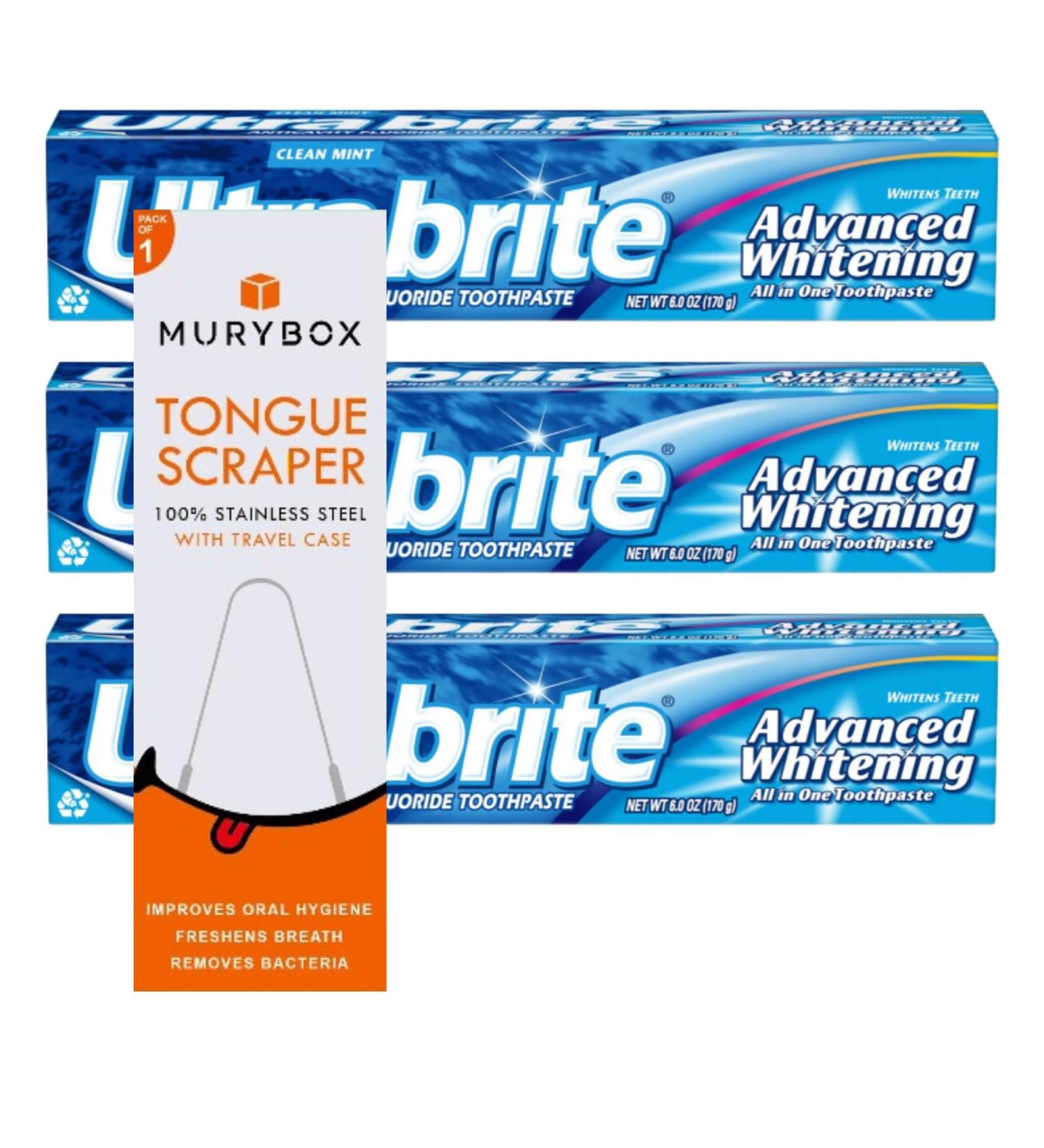 CoIgate Ultra Brite Advanced Whitening Toothpaste Toothpaste Whitening 6.0 oz (Pack of 3) + MB Tongue Scraper with Travel Case - Buy Online on GoSupps.com