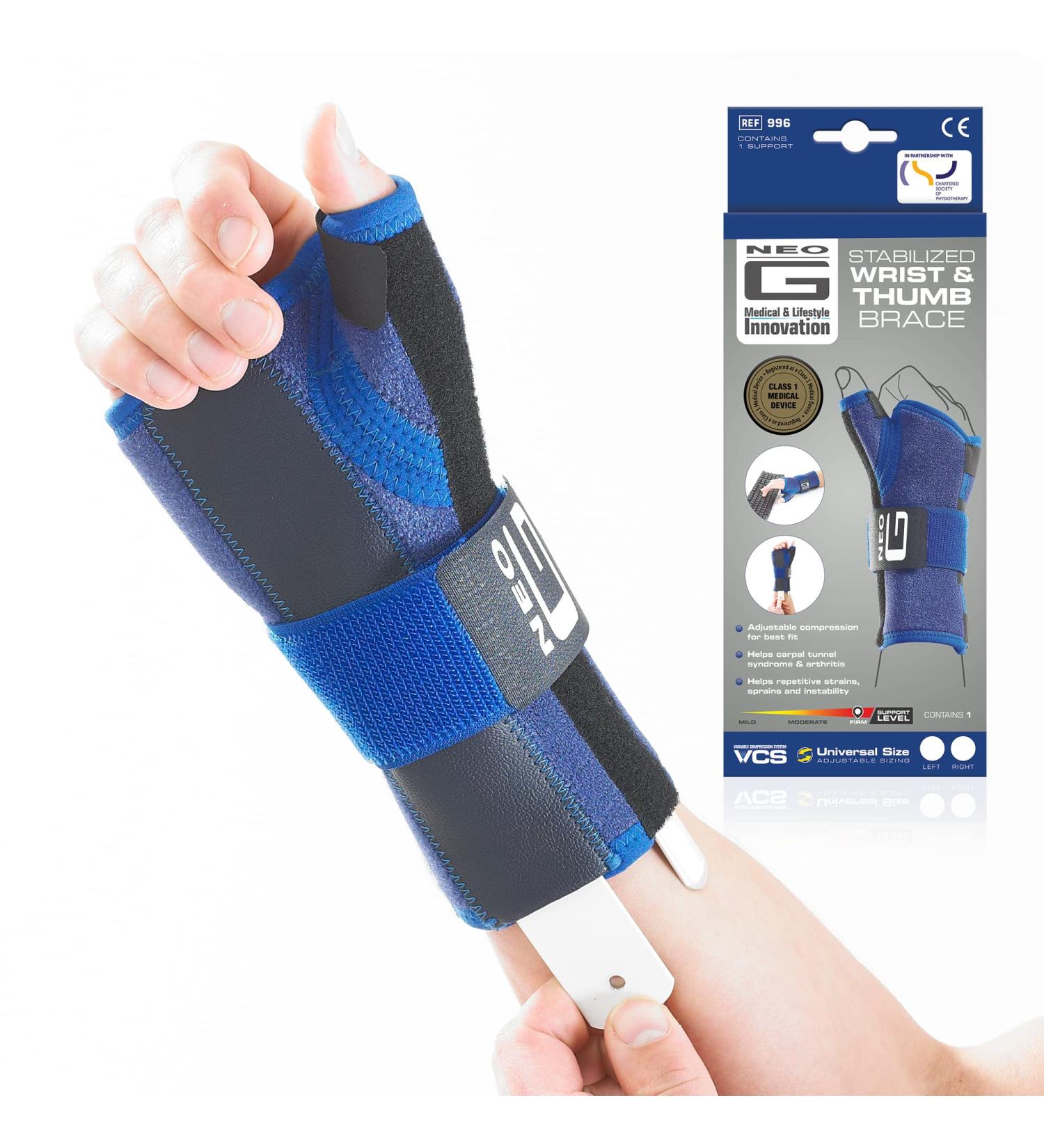 Neo G Wrist and Thumb Brace - Stabilized Spica Support for Carpal Tunnel, Arthritis, Tendonitis - Adjustable Compression - Class 1 Medical Device - Right - Buy Online on GoSupps.com