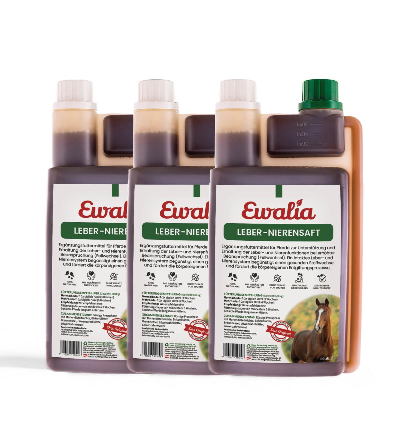 Buy Ewalia Liver-Renal Juice for Horses - Natural Detox & Vitalizing Supplement | 100% Pure | Supports Liver & Kidneys | 3x1 Liters - International Shipping Available - Buy Online on GoSupps.com