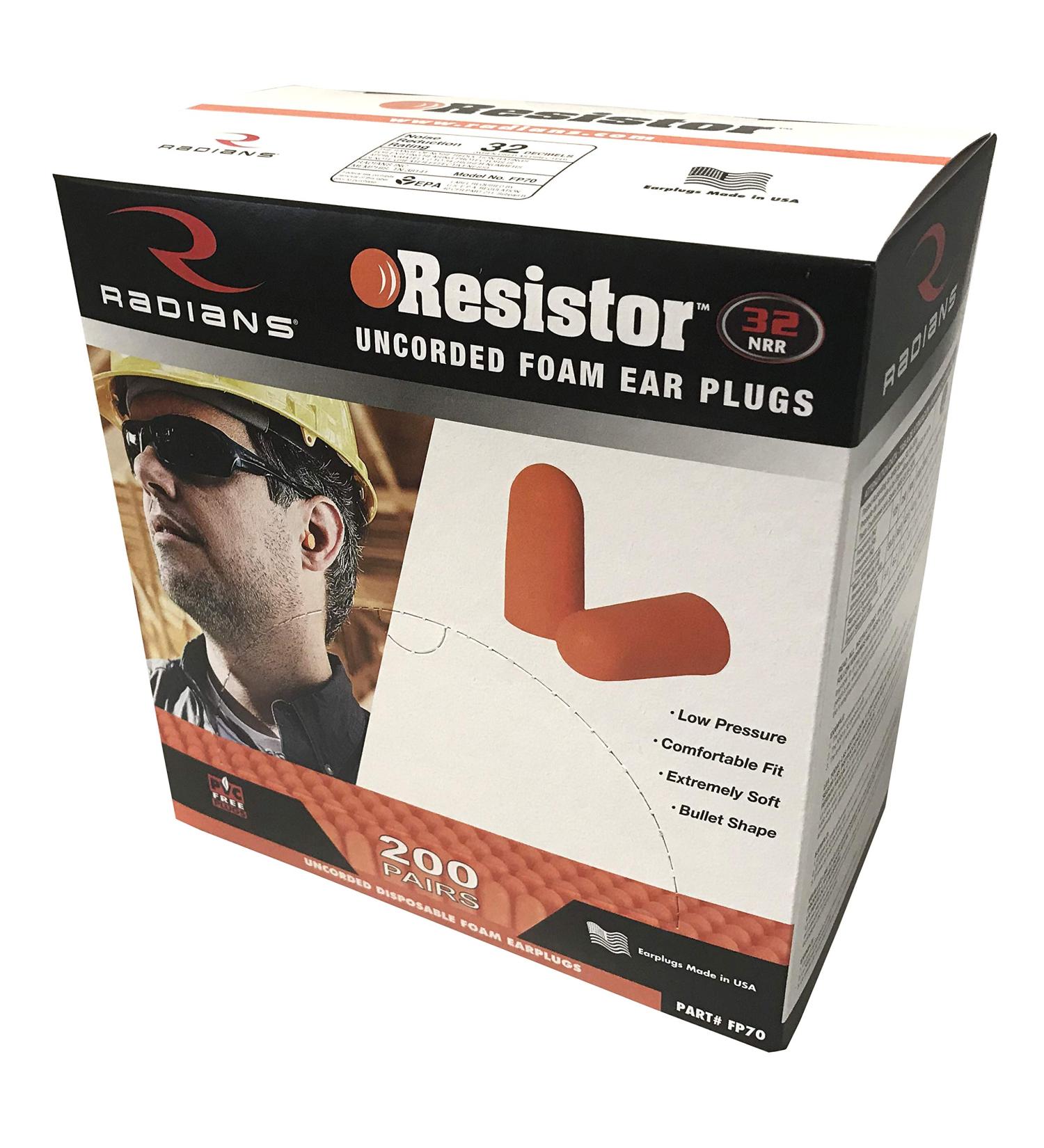 Radians Foam Earplugs  200 Pairs  NRR 32