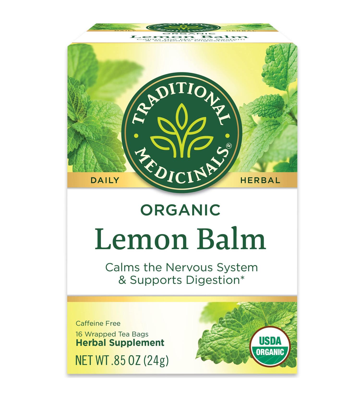 Organic Lemon Balm Herbal Tea - Caffeine Free, 16 Wrapped Bags | Traditional Medicinals - Buy Online on GoSupps.com