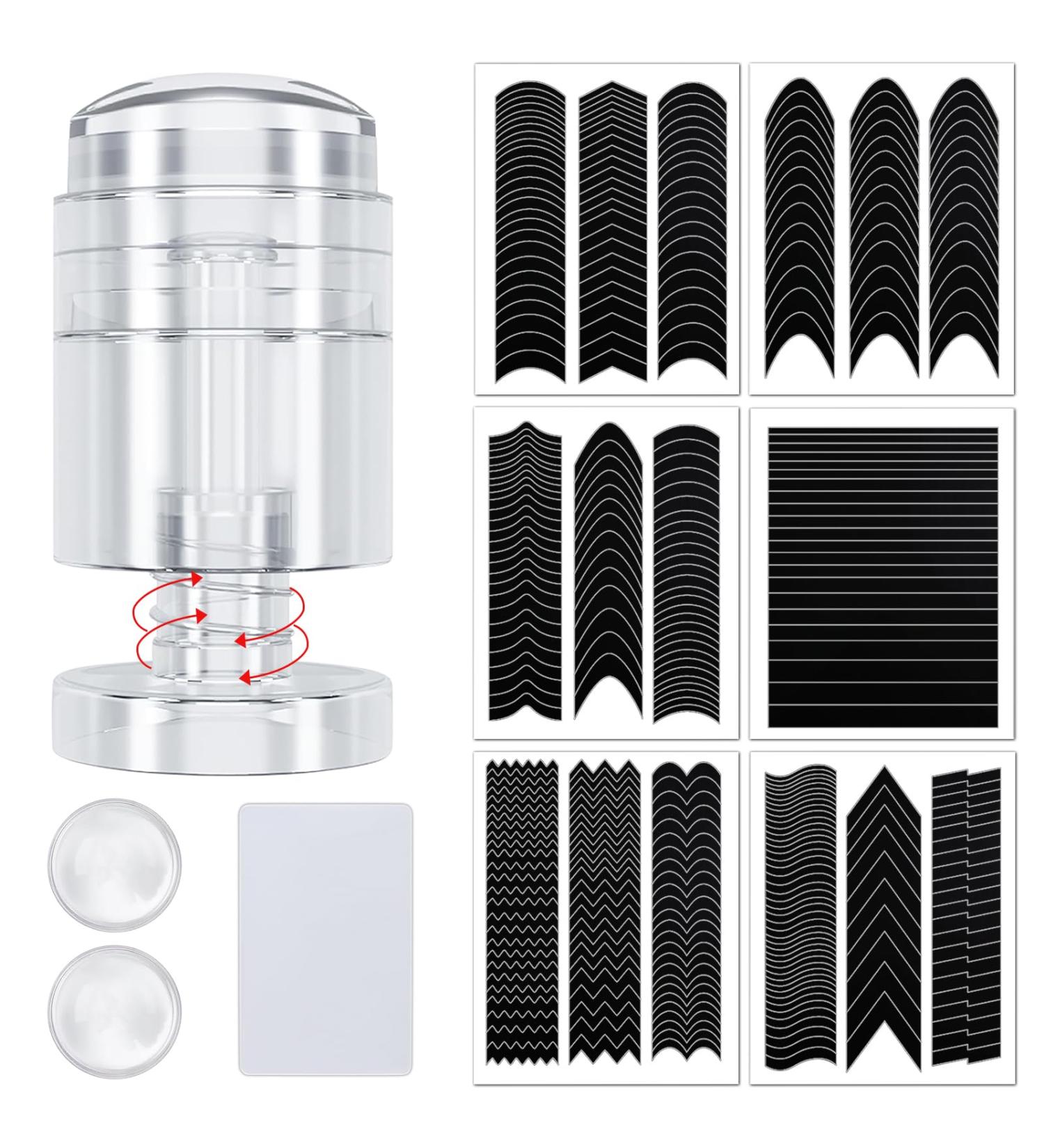 EBANKU French Manicure Kit: 6 PCS Stickers, Rotated Nail Stamper, Silicone Stamper Heads, Scraper - DIY Manicure Tools - Buy Online on GoSupps.com