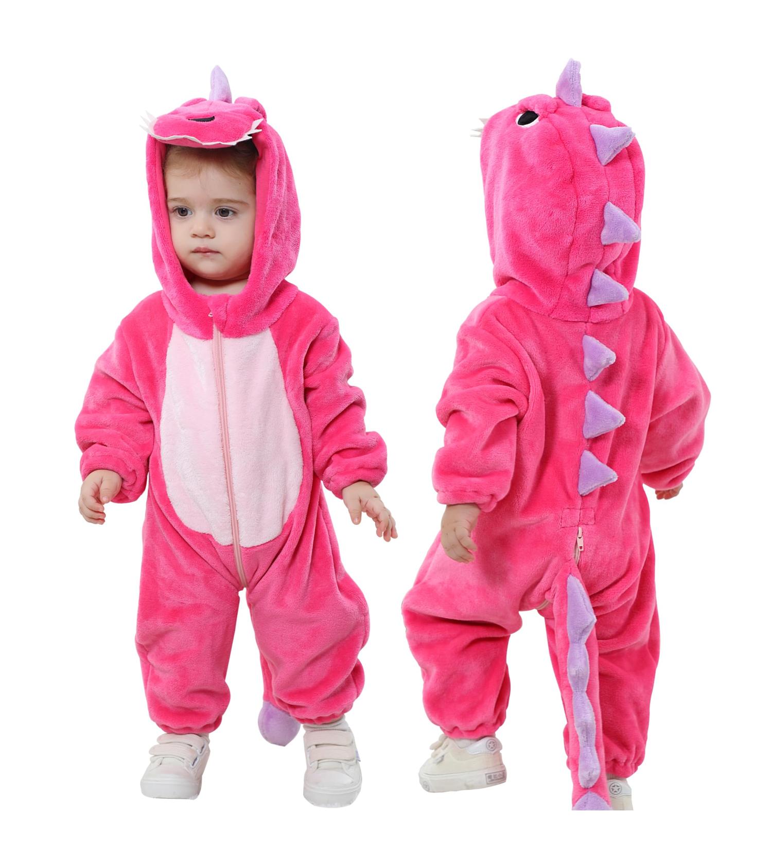 Doladola Unisex Toddler Romper Jumpsuit | Hooded Cartoon Sleepsuit | 2-3.5 Years | Rose Dinosaur Design - Buy Online on GoSupps.com