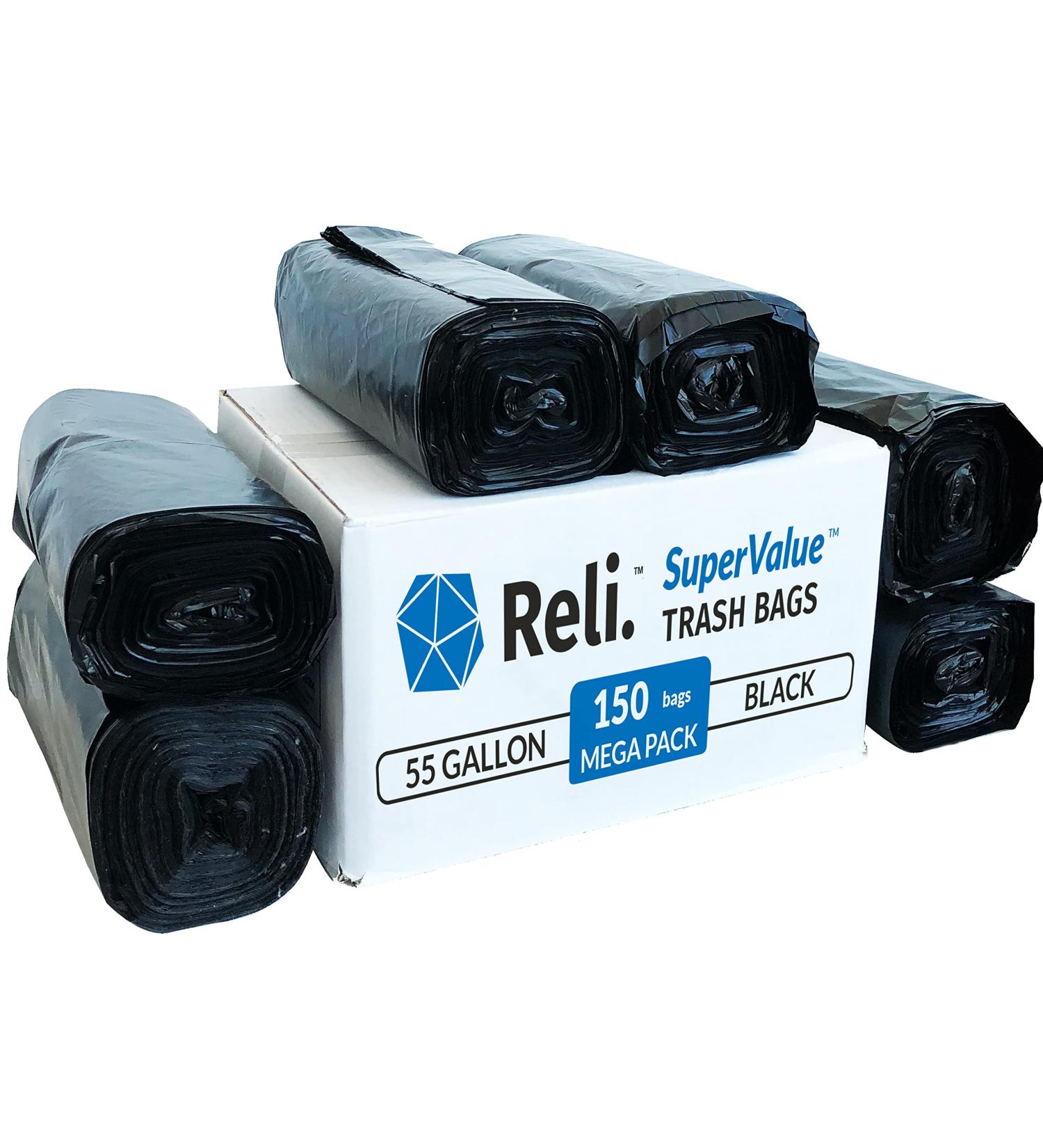 Reli. Easy Grab Trash Bags 55-60 Gallon (150 Count) - Made in USA | Heavy Duty Contractor Bags for 50-60 Gallon Bins - Black (Pack of 1) - Buy Online on GoSupps.com