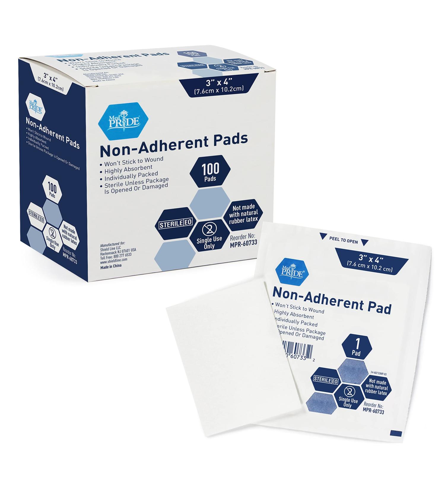 Medpride Sterile Non-Adherent Pads 100-Pack 3x4 - Non-Adhesive & Highly Absorbent Wound Dressing | Painless Removal & Individually Wrapped for Extra Protection - Buy Online on GoSupps.com